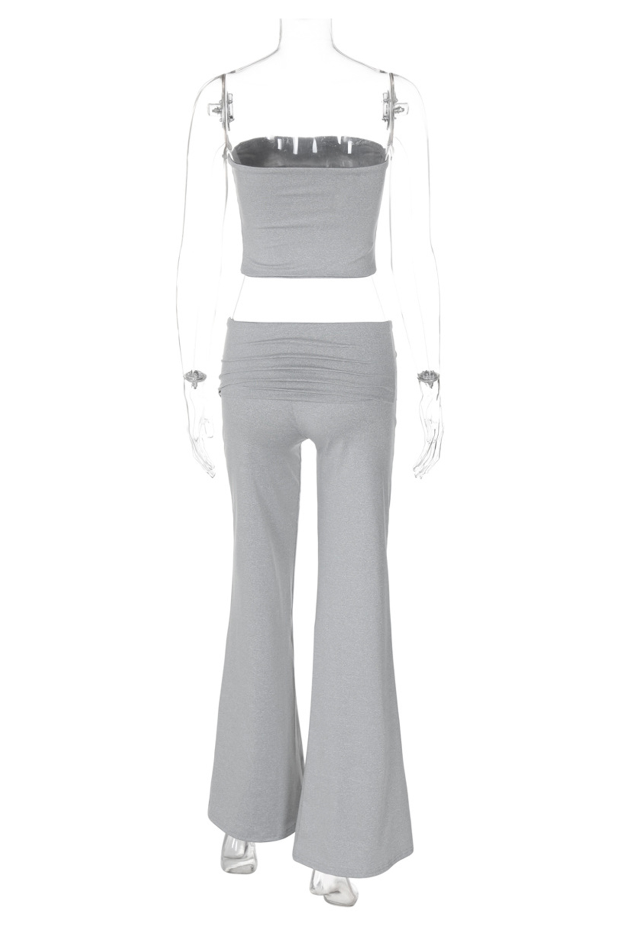 Solid Tube Top Stacking Flare Pants Set