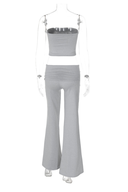 Solid Tube Top Stacking Flare Pants Set
