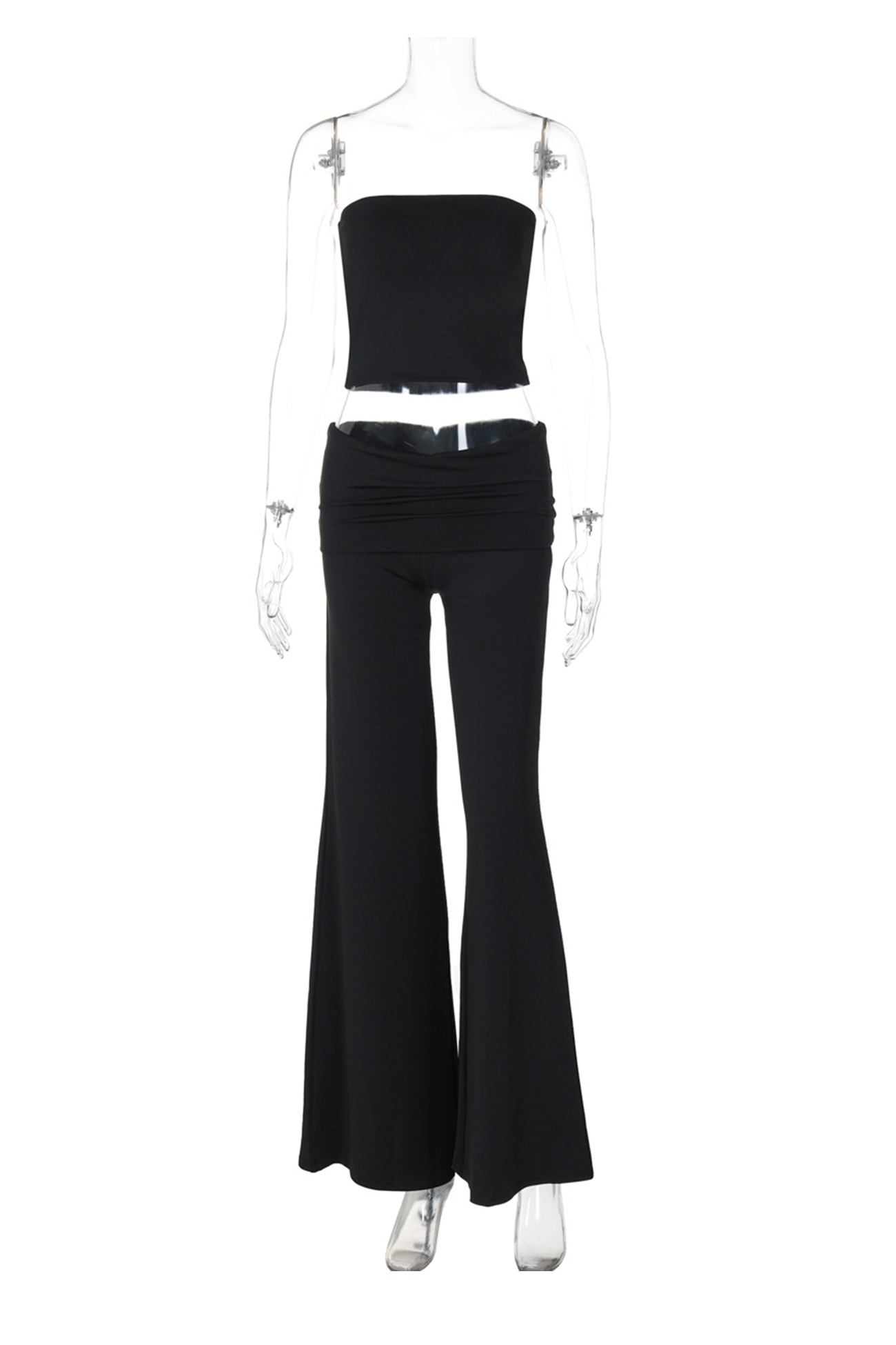 Solid Tube Top Stacking Flare Pants Set
