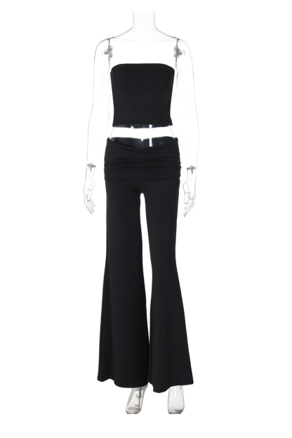 Solid Tube Top Stacking Flare Pants Set