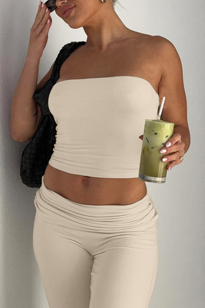 Solid Tube Top Stacking Flare Pants Set