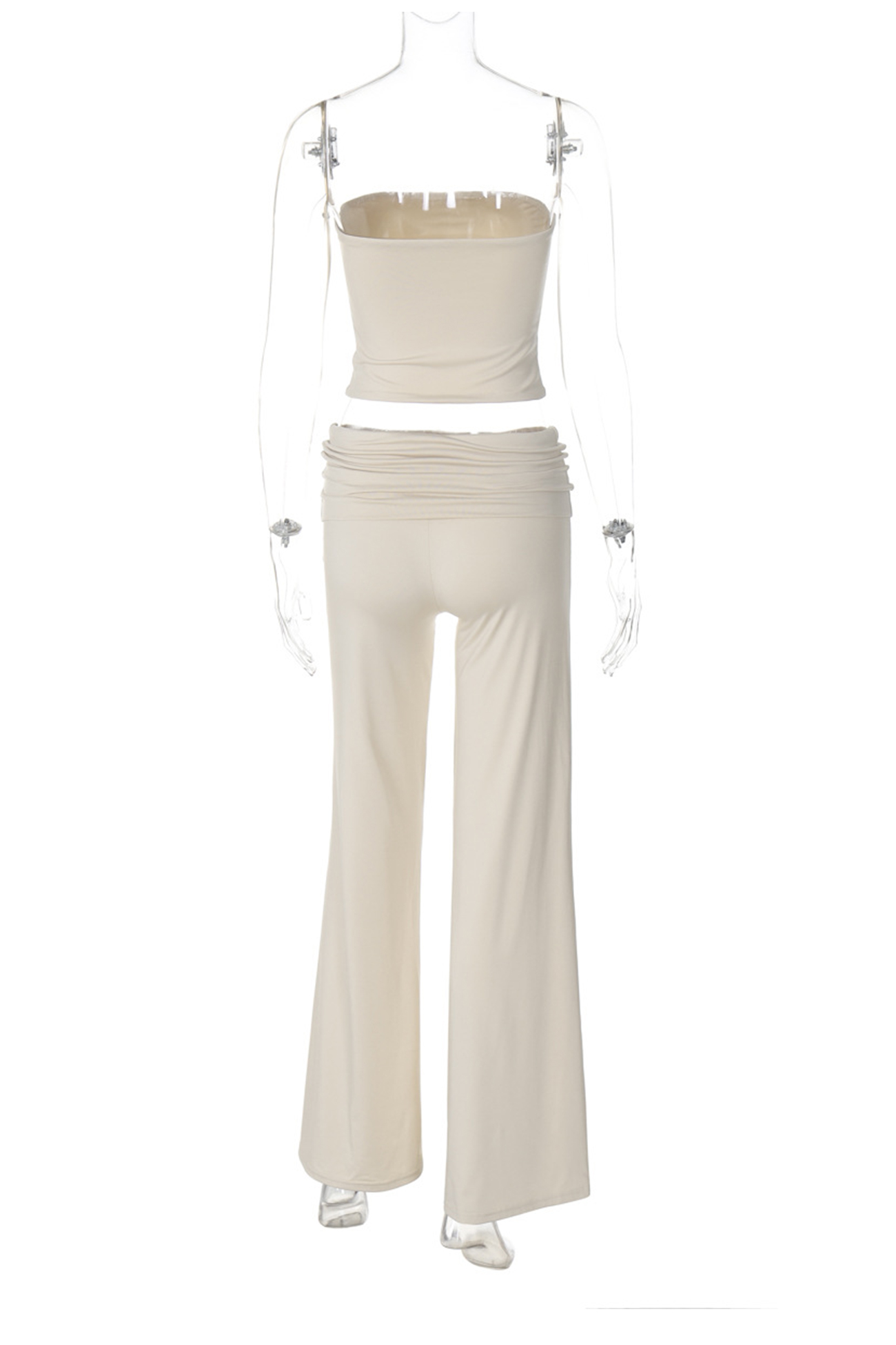 Solid Tube Top Stacking Flare Pants Set