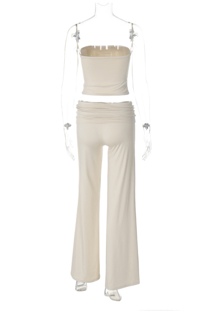 Solid Tube Top Stacking Flare Pants Set