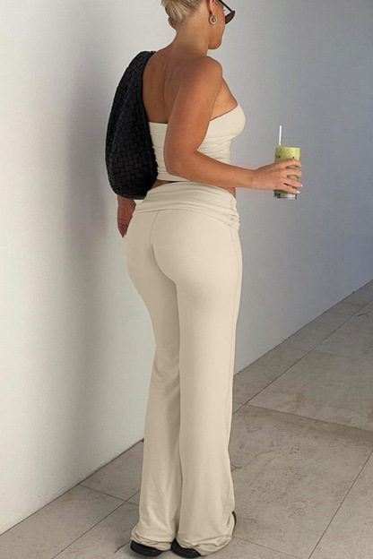 Solid Tube Top Stacking Flare Pants Set