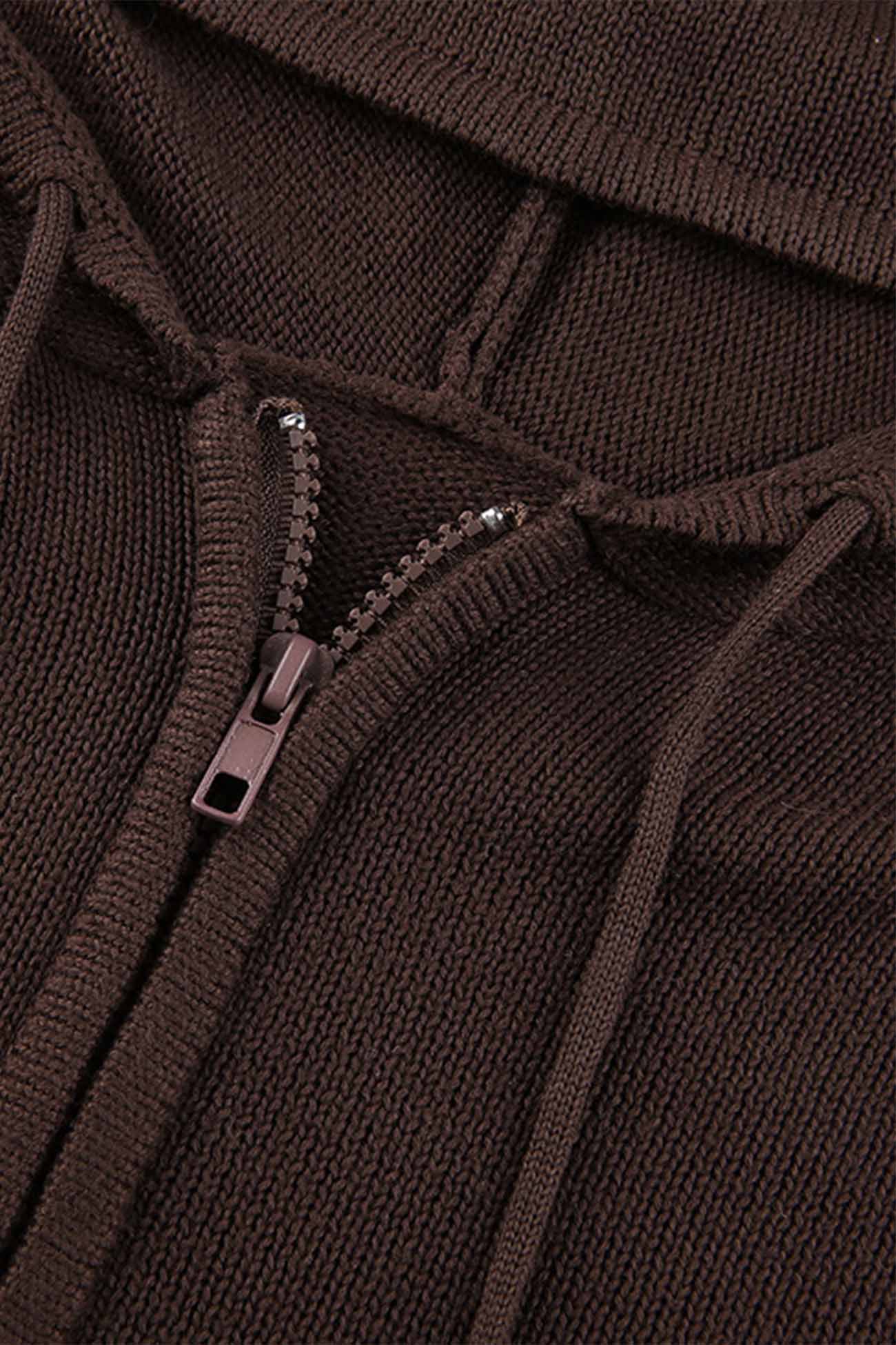 Solid Color Hooded Pocket Zip-Up Cardigan