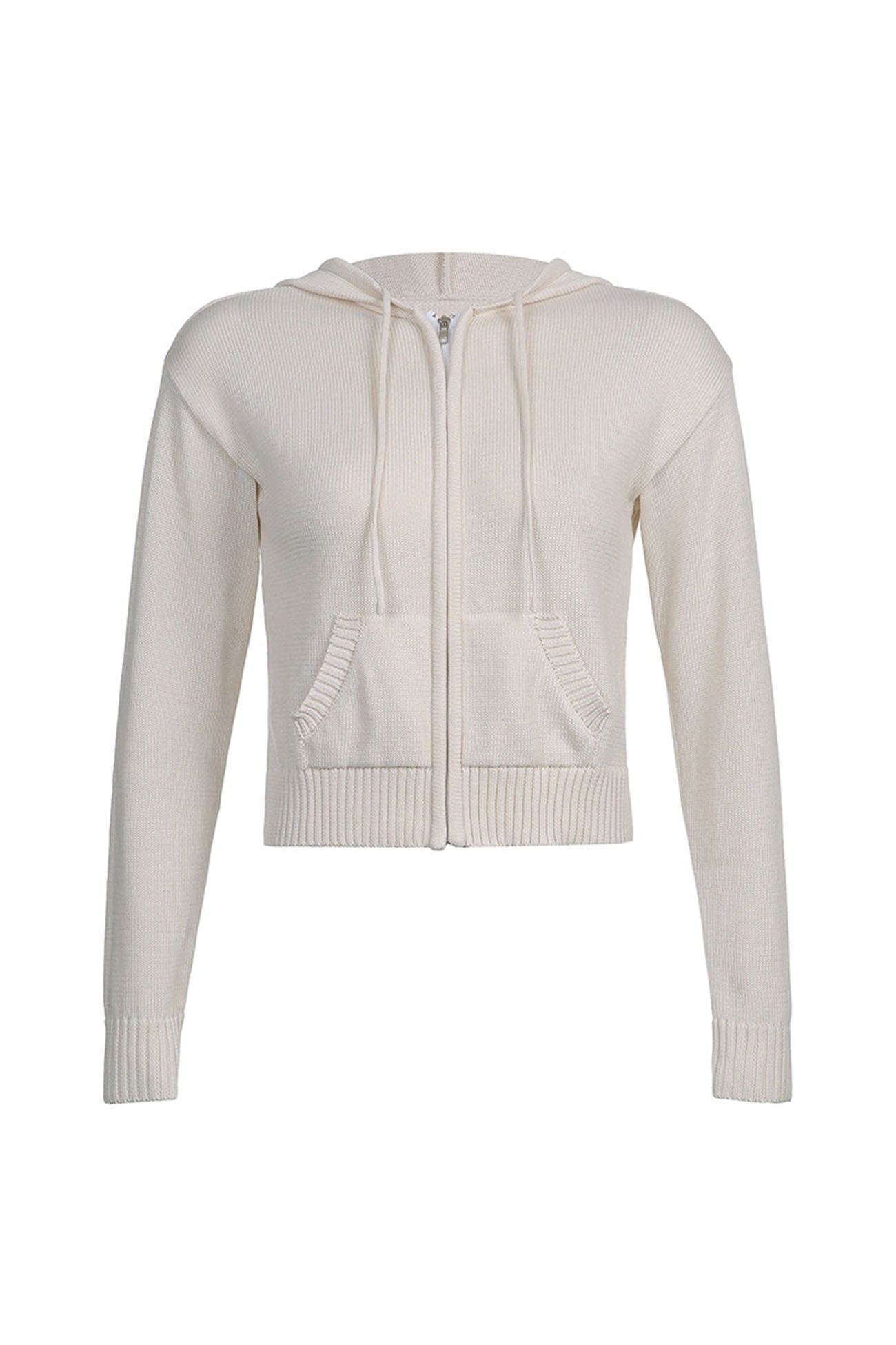 Solid Color Hooded Pocket Zip-Up Cardigan