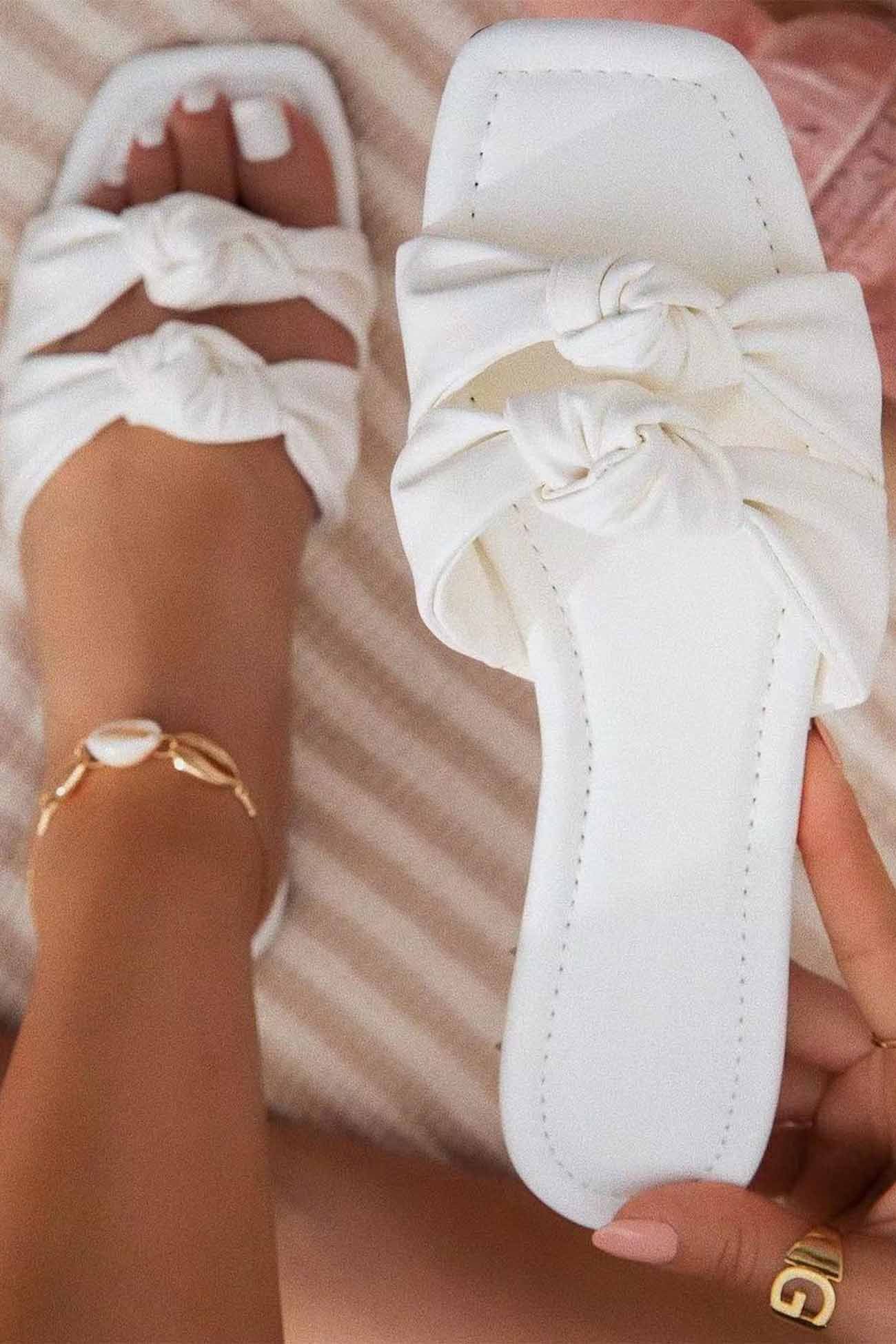 Square Toe Double Knot Strap Flat Sandals