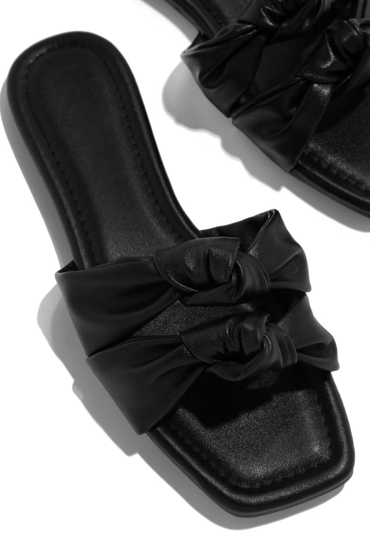 Square Toe Double Knot Strap Flat Sandals