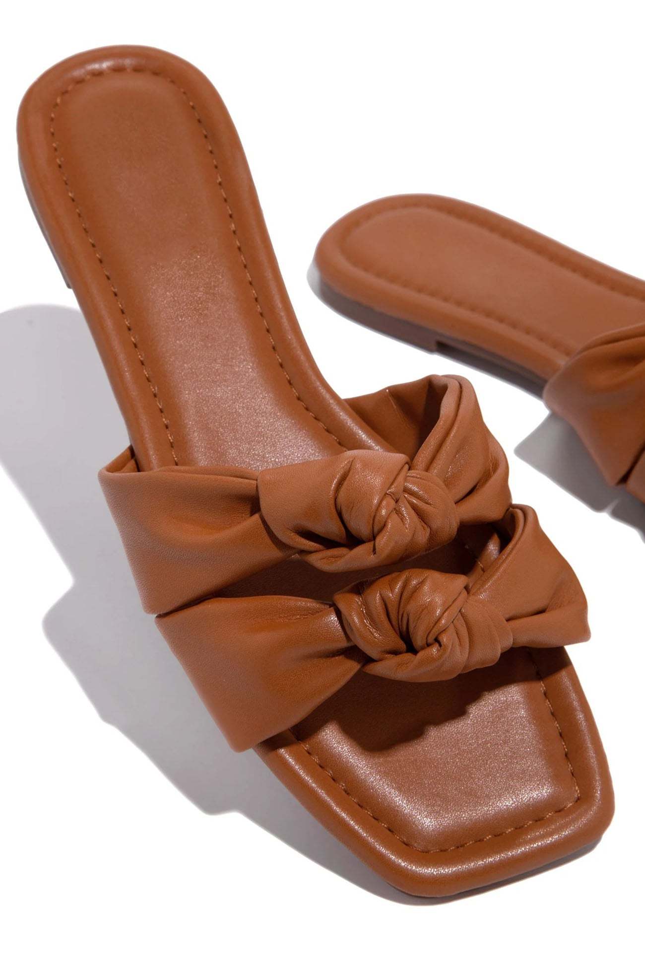 Square Toe Double Knot Strap Flat Sandals