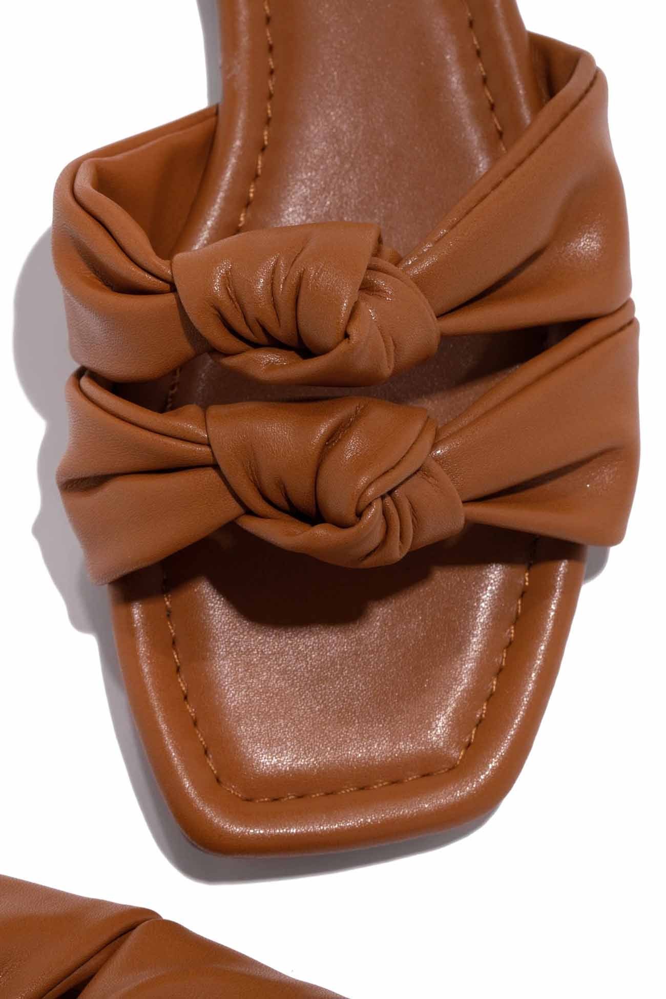 Square Toe Double Knot Strap Flat Sandals