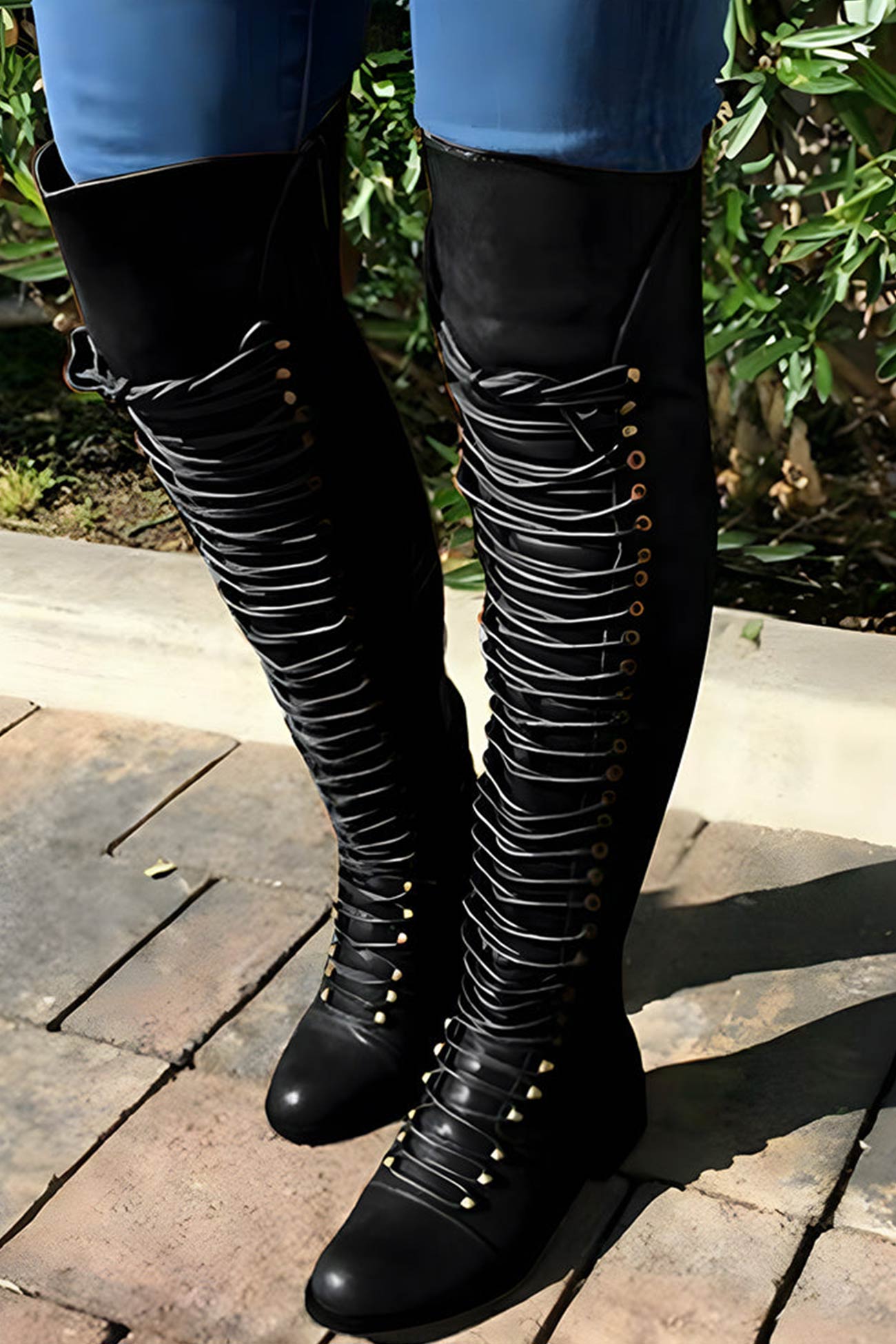 Strappy Leather Over The Knee Boots Black 11