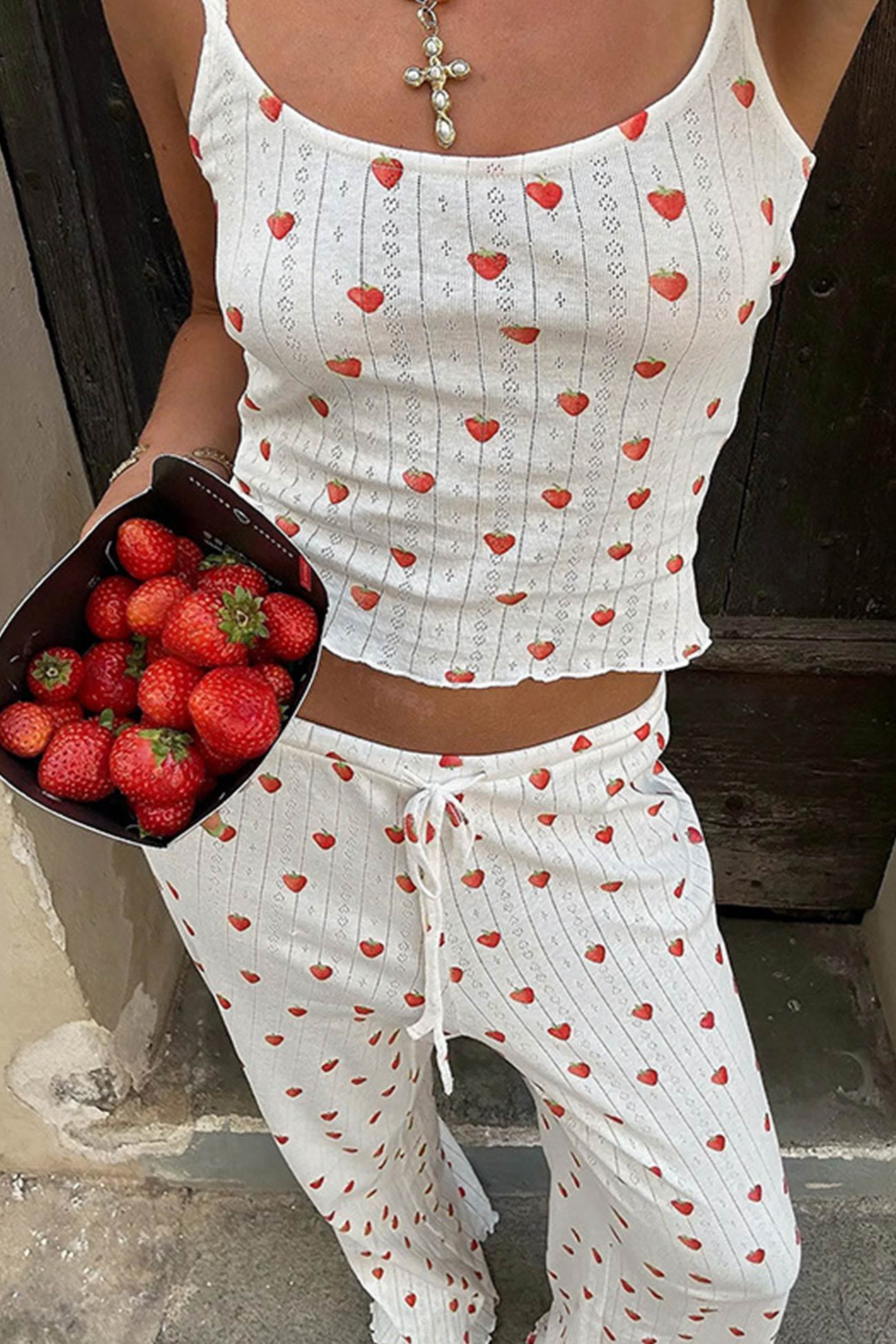Strawberry Print Cami Vest Pants Set