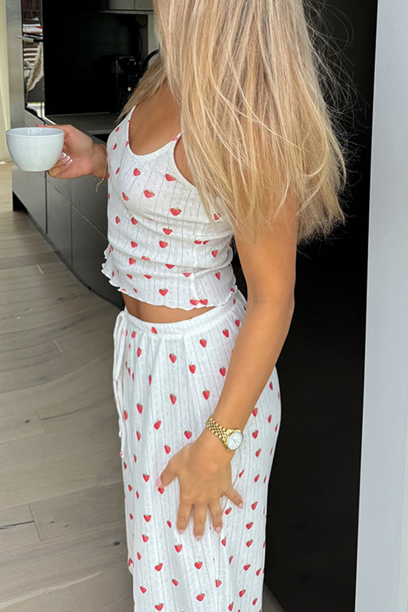 Strawberry Print Cami Vest Pants Set