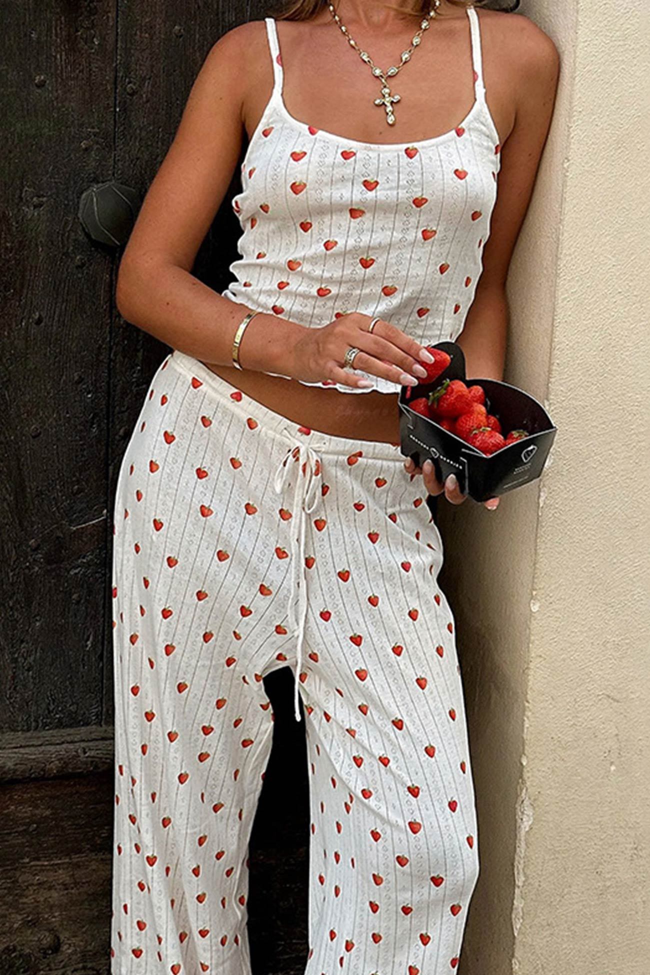 Strawberry Print Cami Vest Pants Set