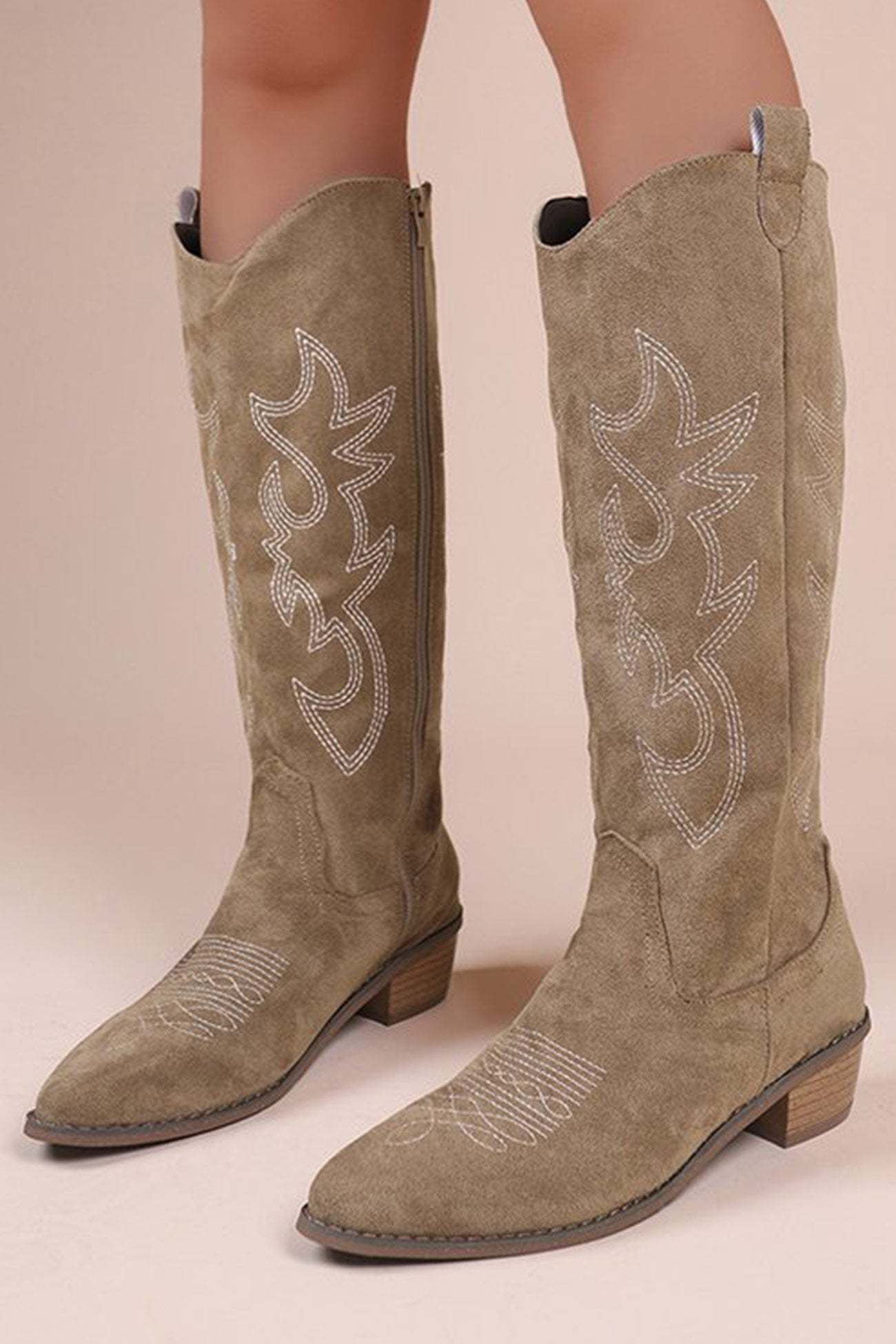 Suede Embroidered Thick Heel Cowgirl Western Boots