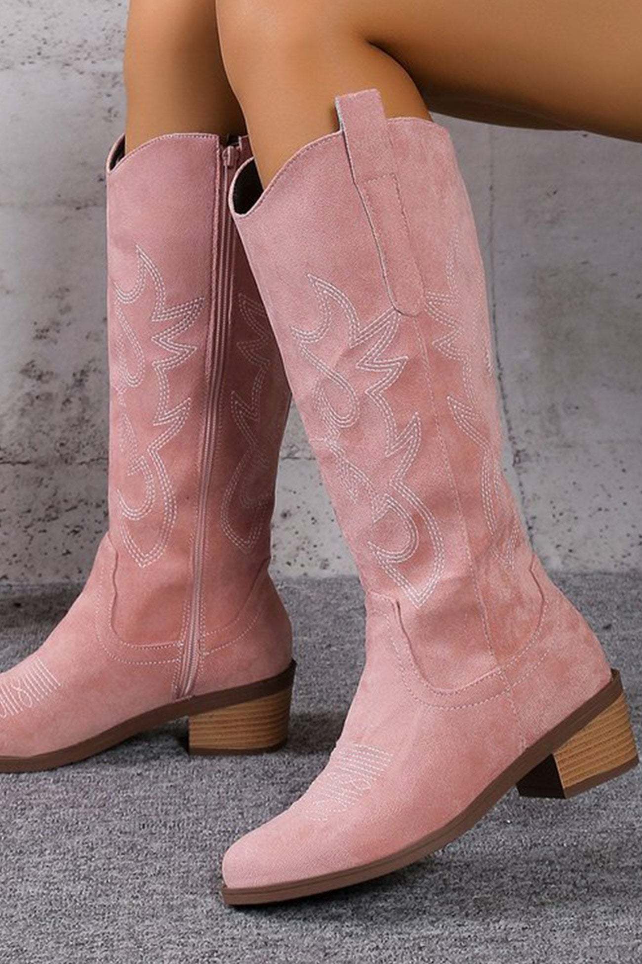 Suede Embroidered Thick Heel Cowgirl Western Boots