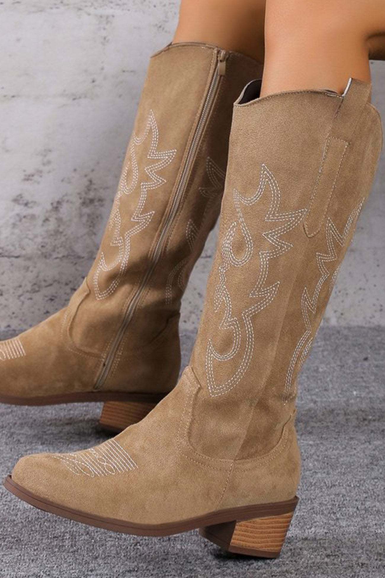 Suede Embroidered Thick Heel Cowgirl Western Boots