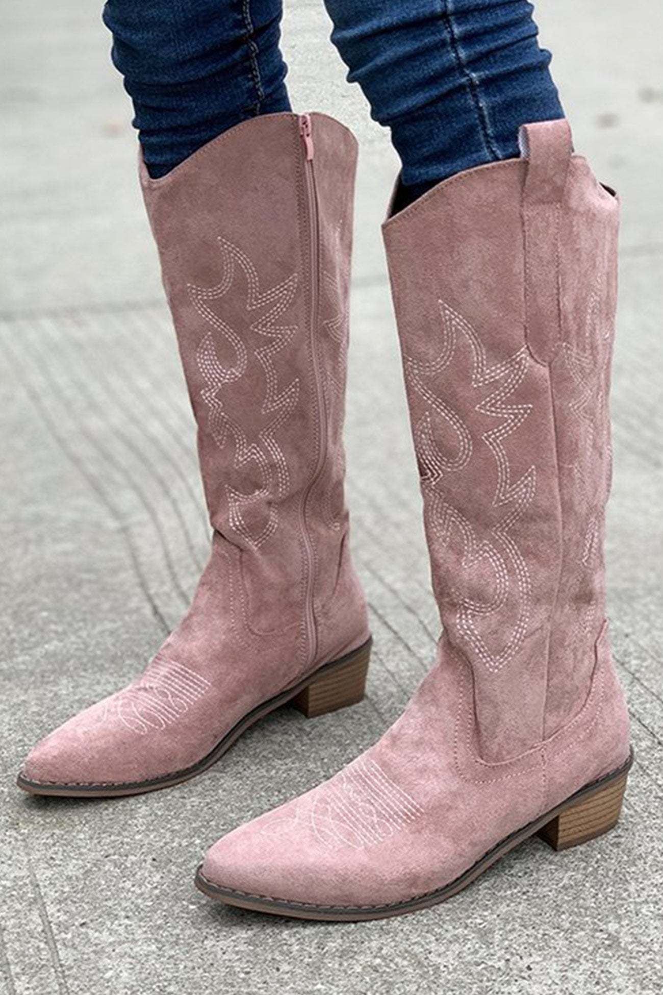 Suede Embroidered Thick Heel Cowgirl Western Boots