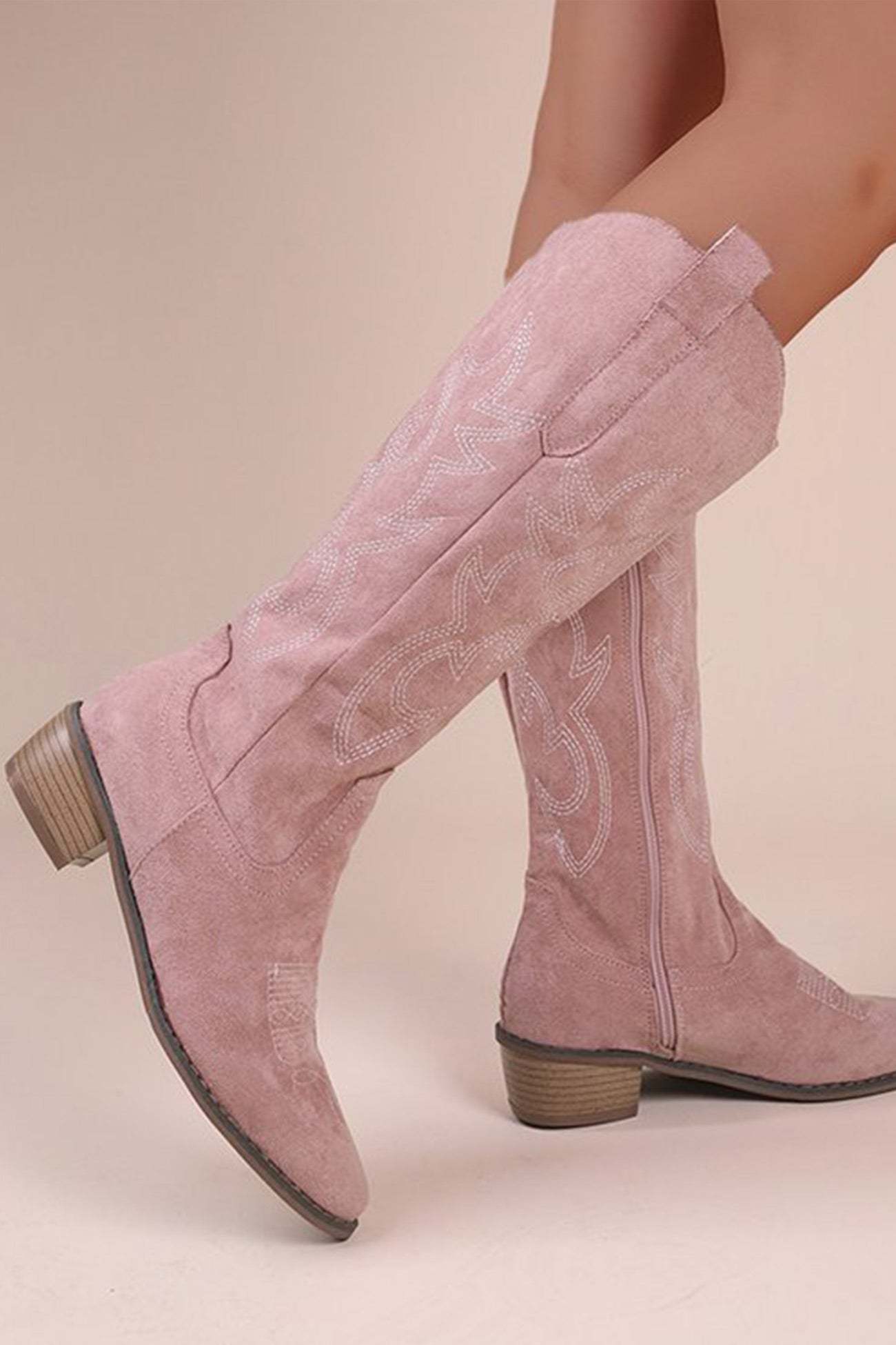 Suede Embroidered Thick Heel Cowgirl Western Boots
