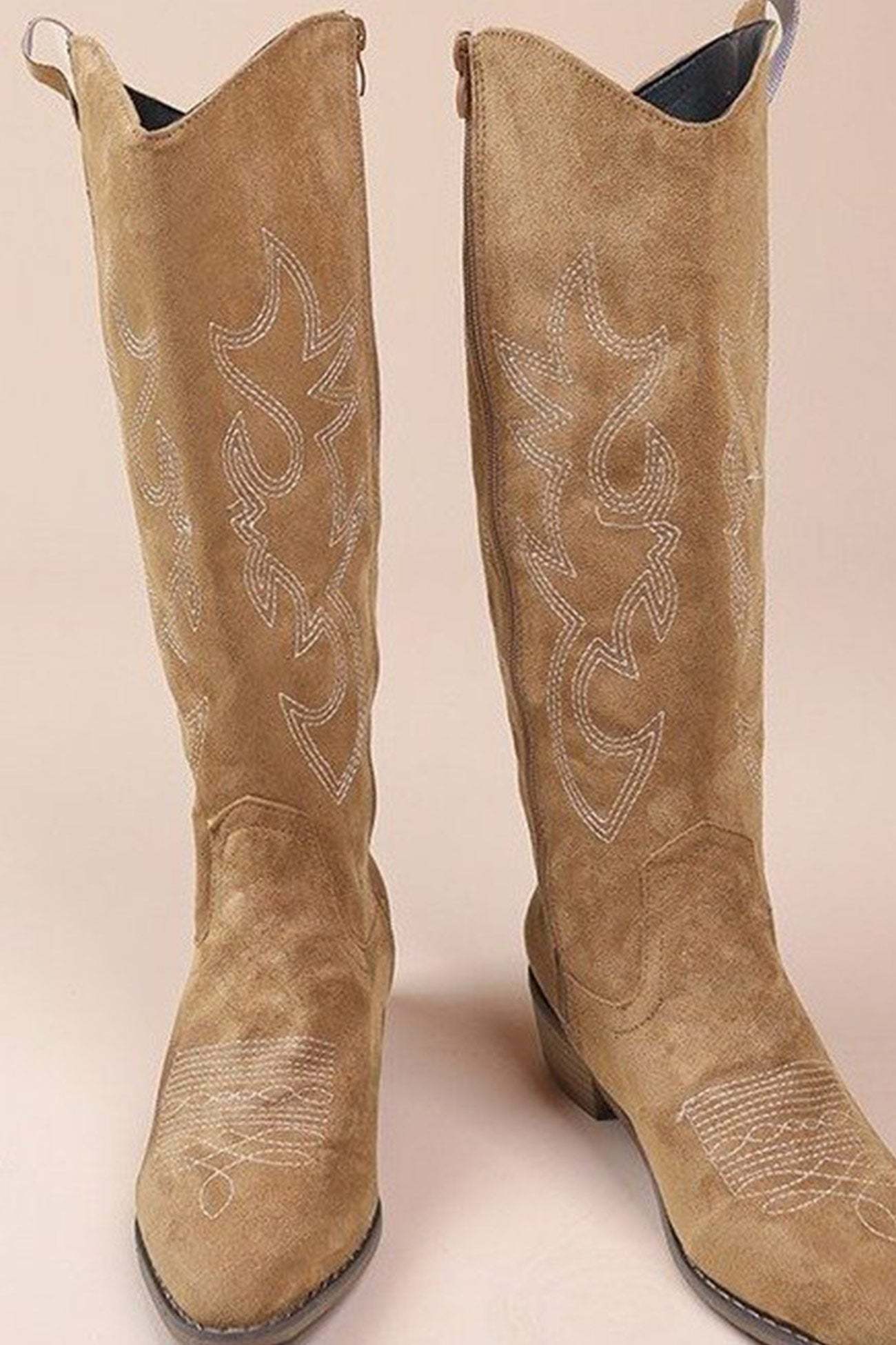 Suede Embroidered Thick Heel Cowgirl Western Boots
