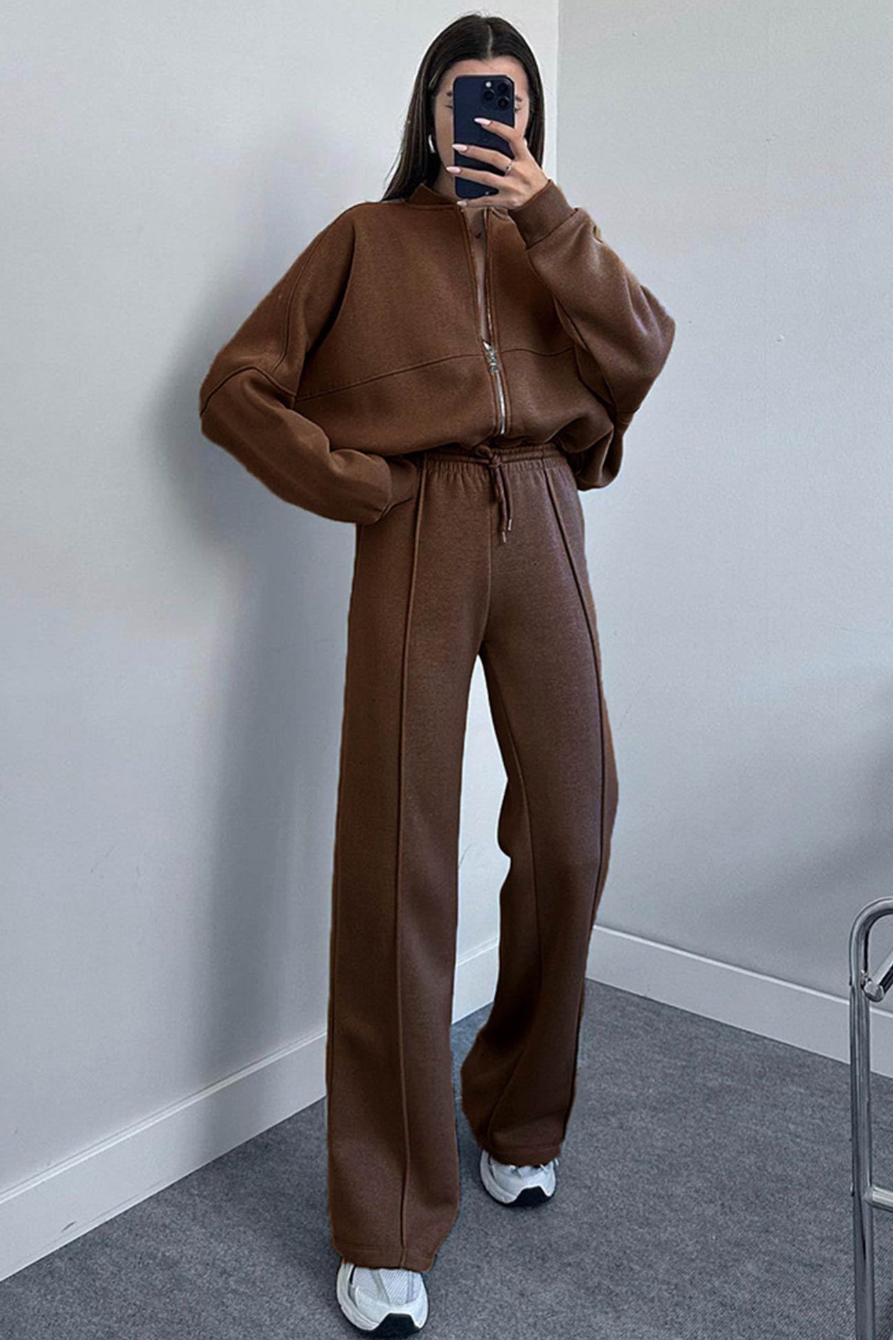 Sweatshirt Jacket Straight-leg Long Pants Set