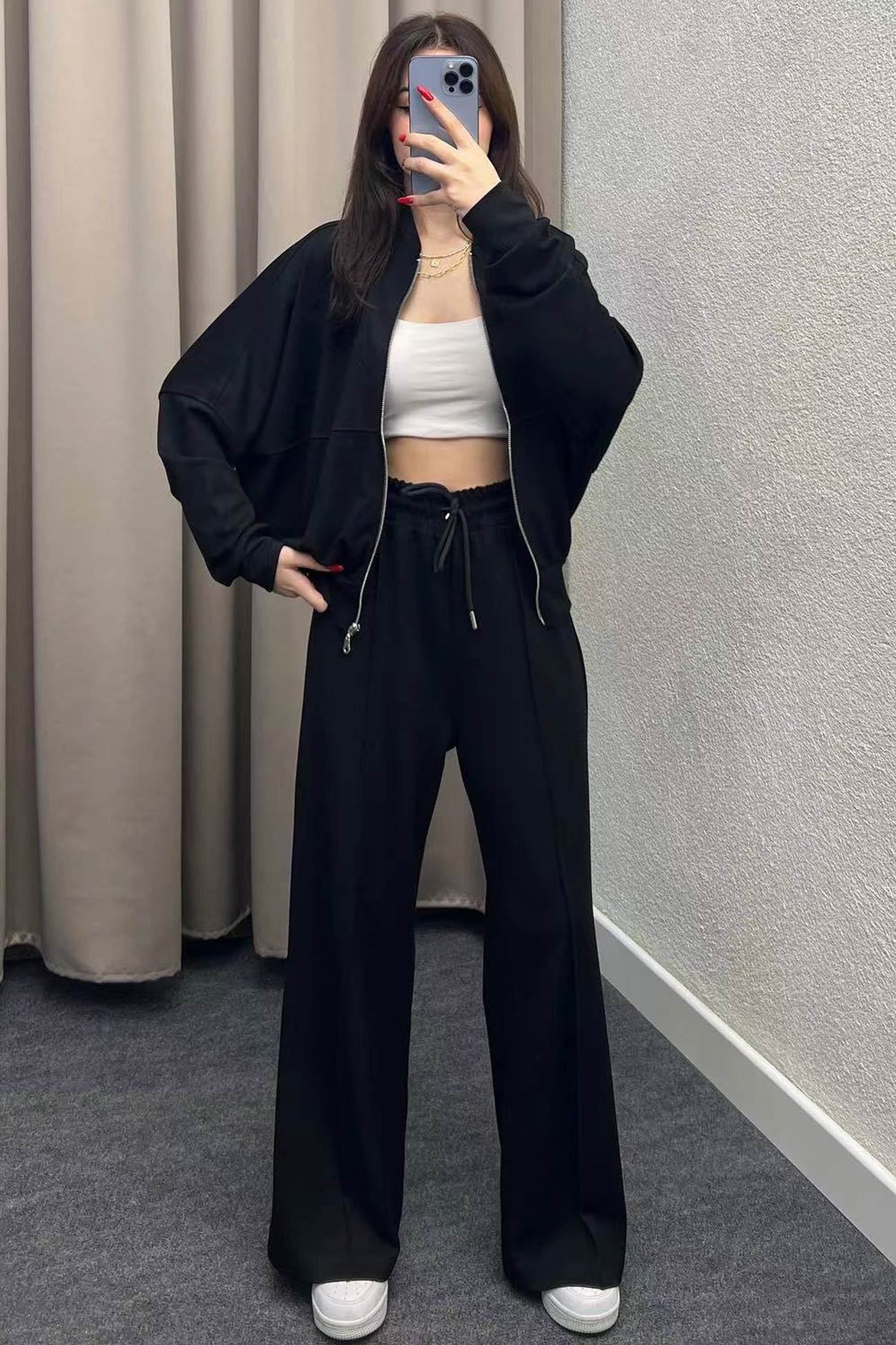 Sweatshirt Jacket Straight-leg Long Pants Set