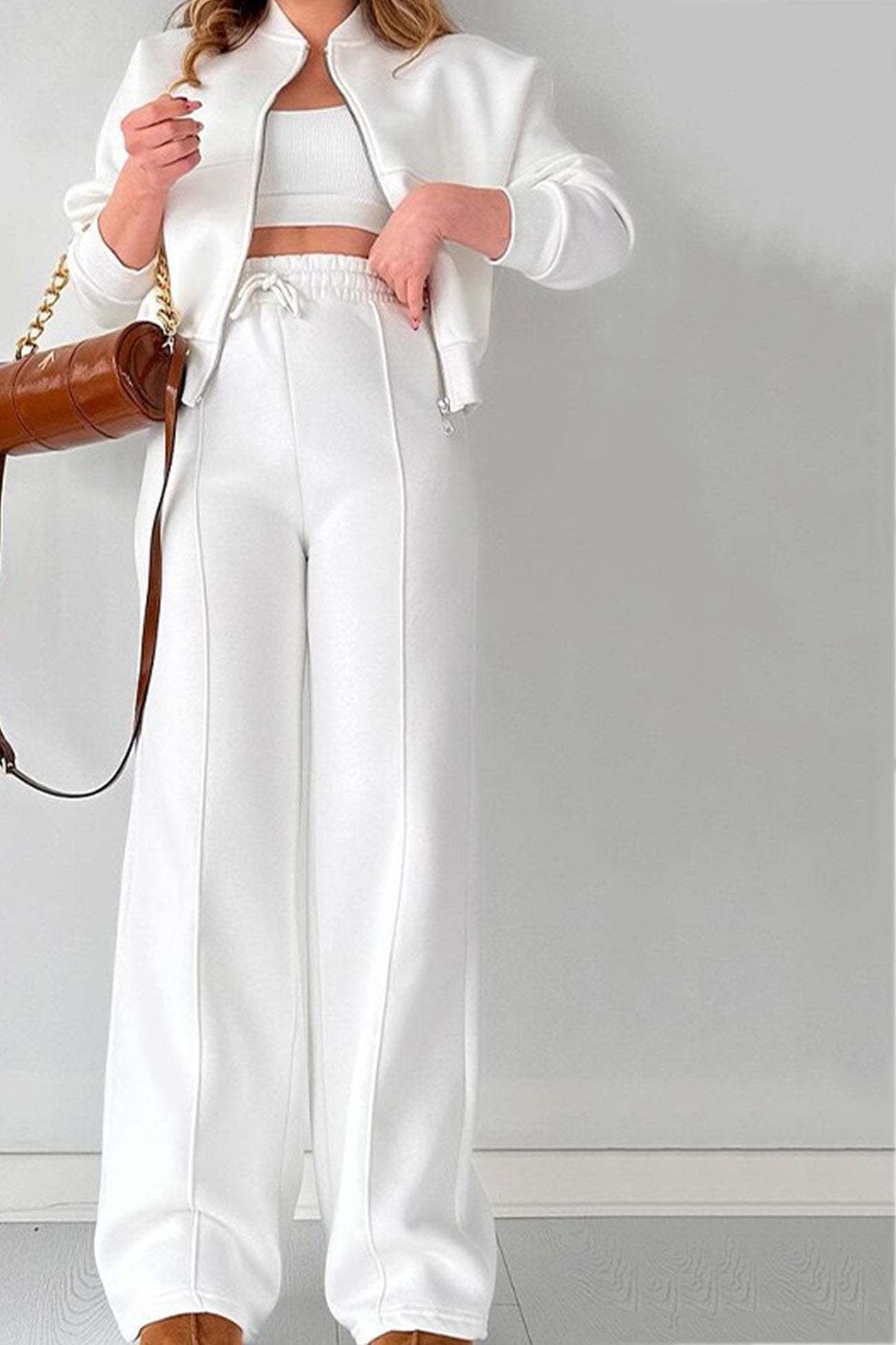 Sweatshirt Jacket Straight-leg Long Pants Set