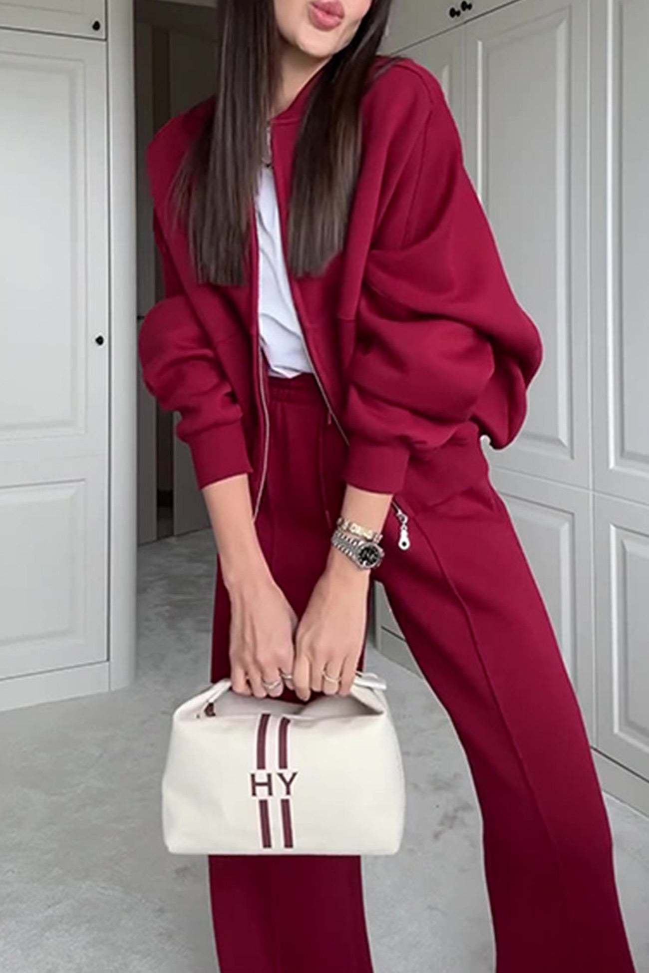 Sweatshirt Jacket Straight-leg Long Pants Set