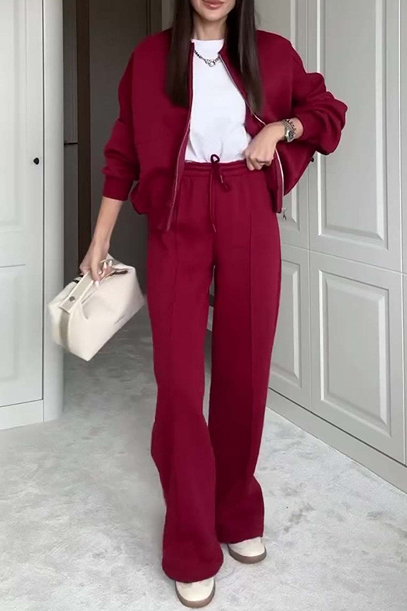 Sweatshirt Jacket Straight-leg Long Pants Set