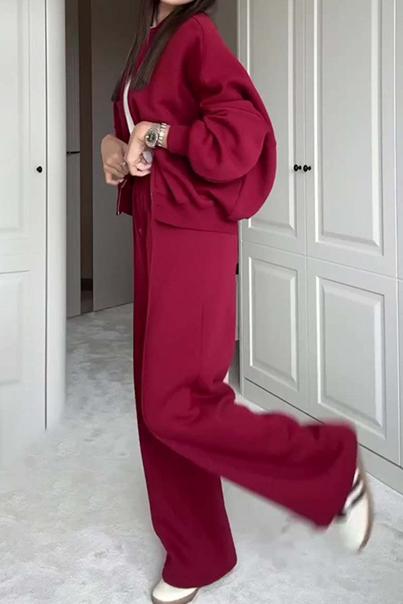 Sweatshirt Jacket Straight-leg Long Pants Set