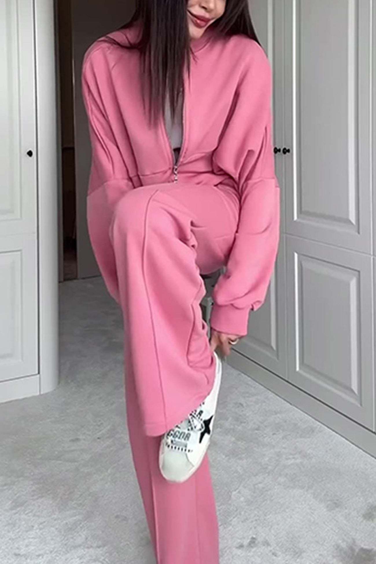 Sweatshirt Jacket Straight-leg Long Pants Set