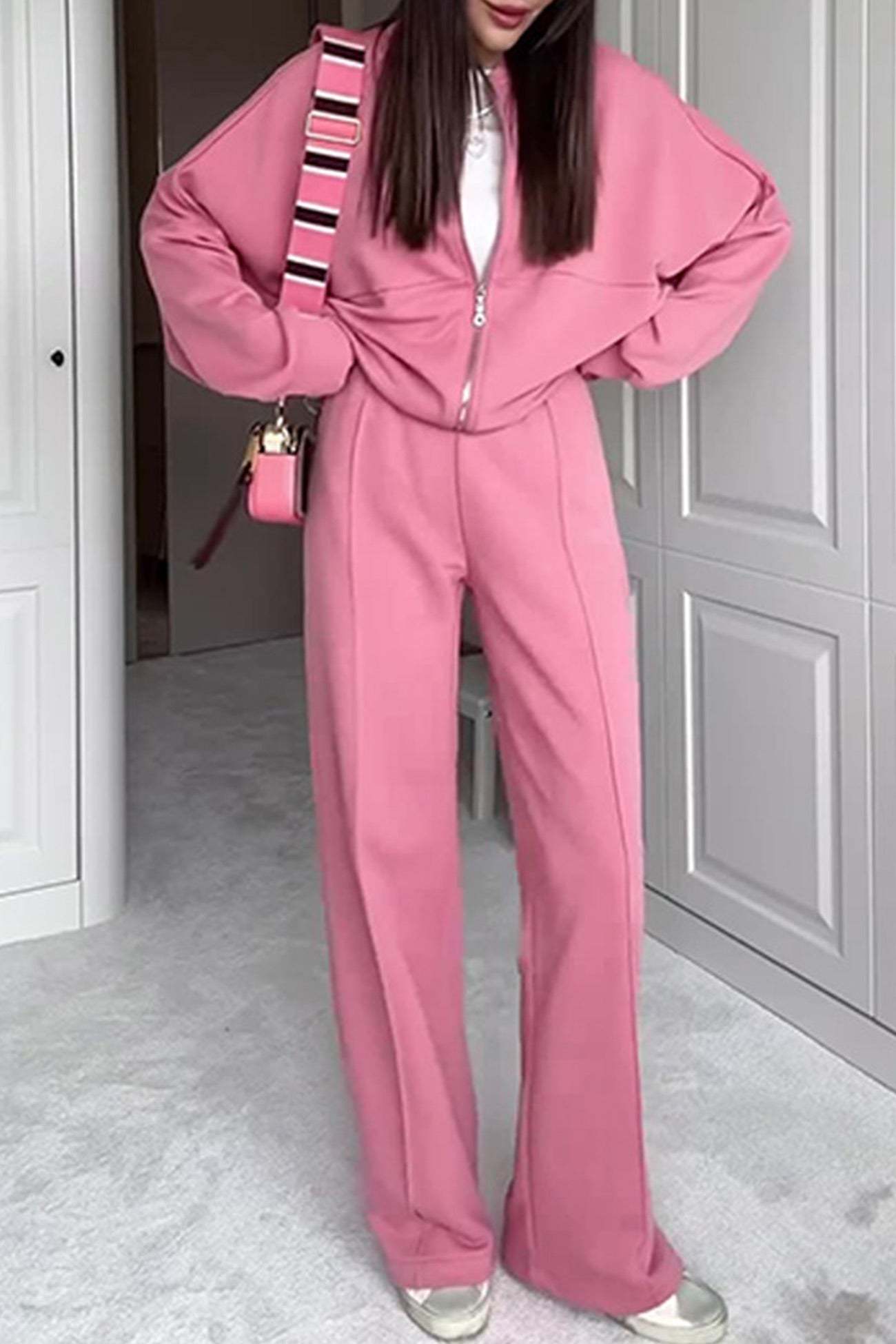 Sweatshirt Jacket Straight-leg Long Pants Set