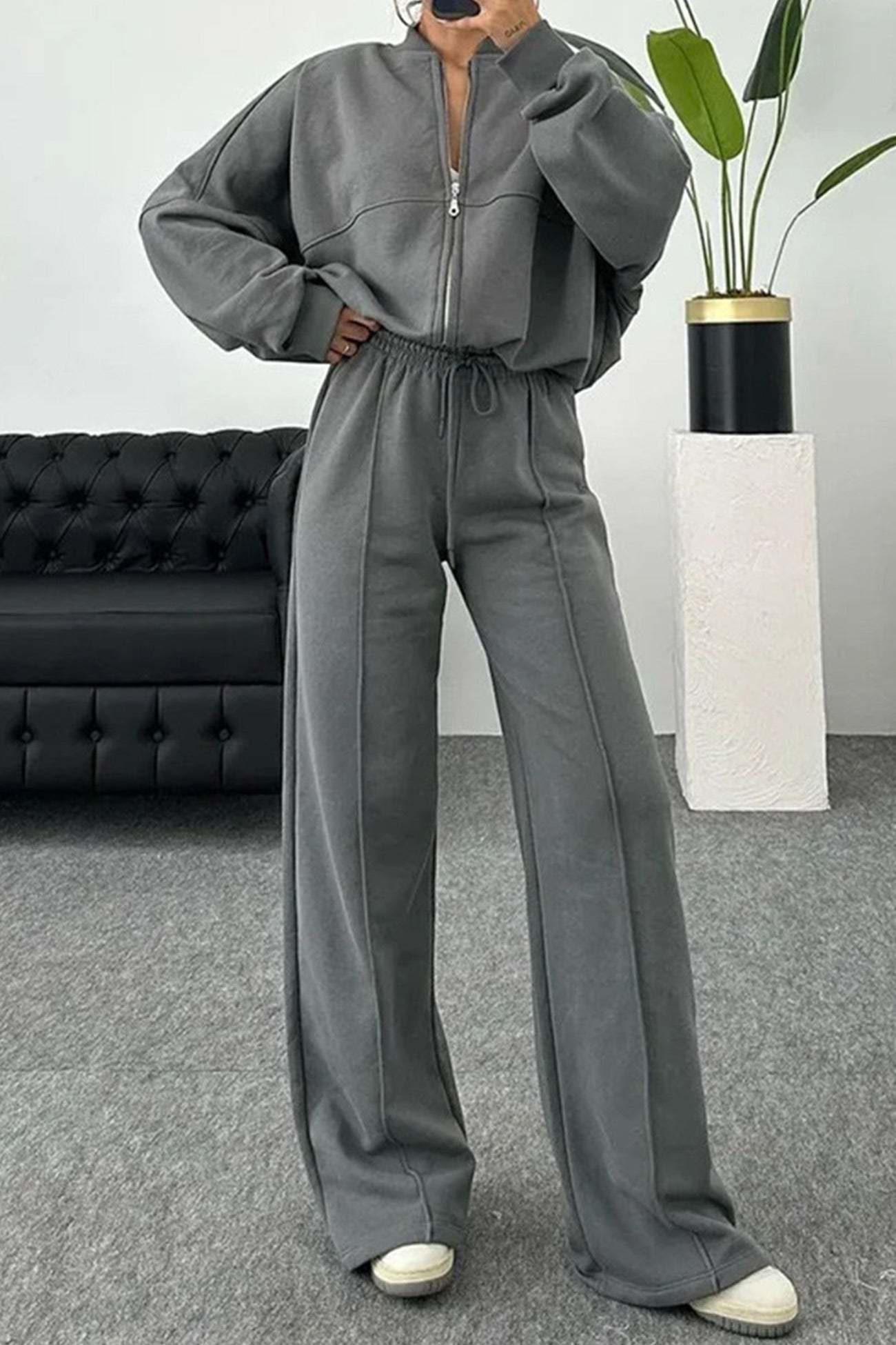 Sweatshirt Jacket Straight-leg Long Pants Set