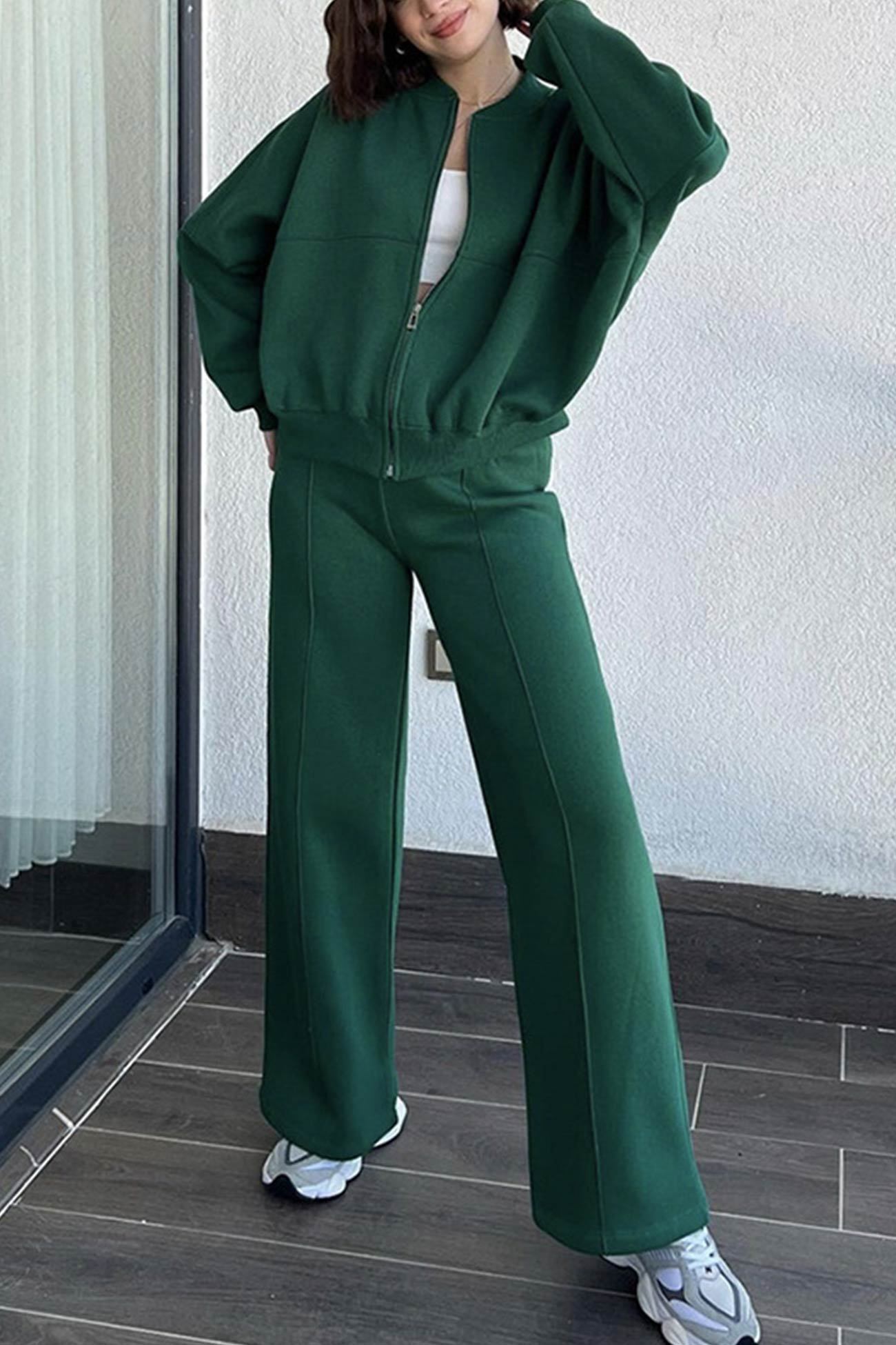 Sweatshirt Jacket Straight-leg Long Pants Set