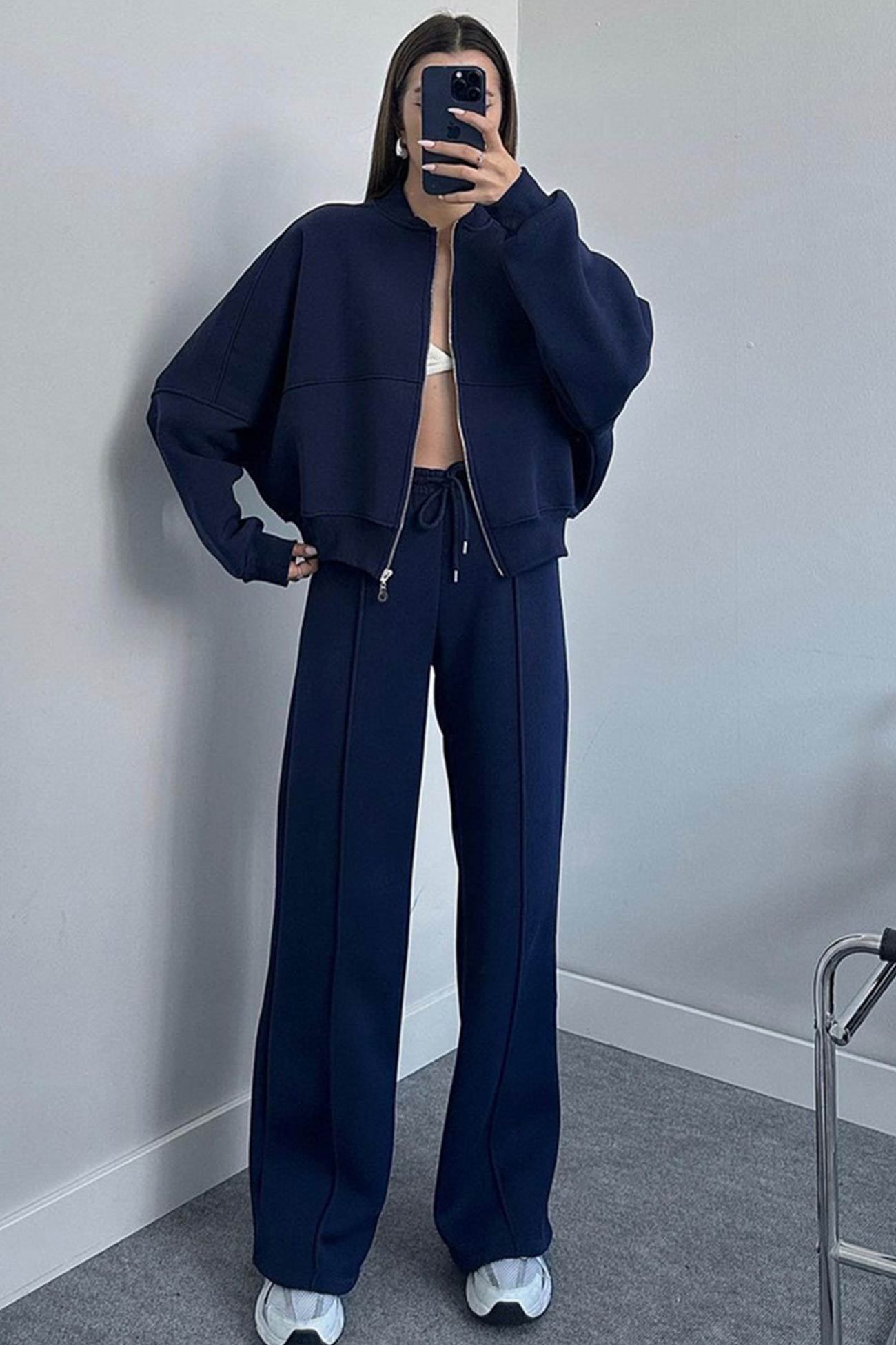 Sweatshirt Jacket Straight-leg Long Pants Set