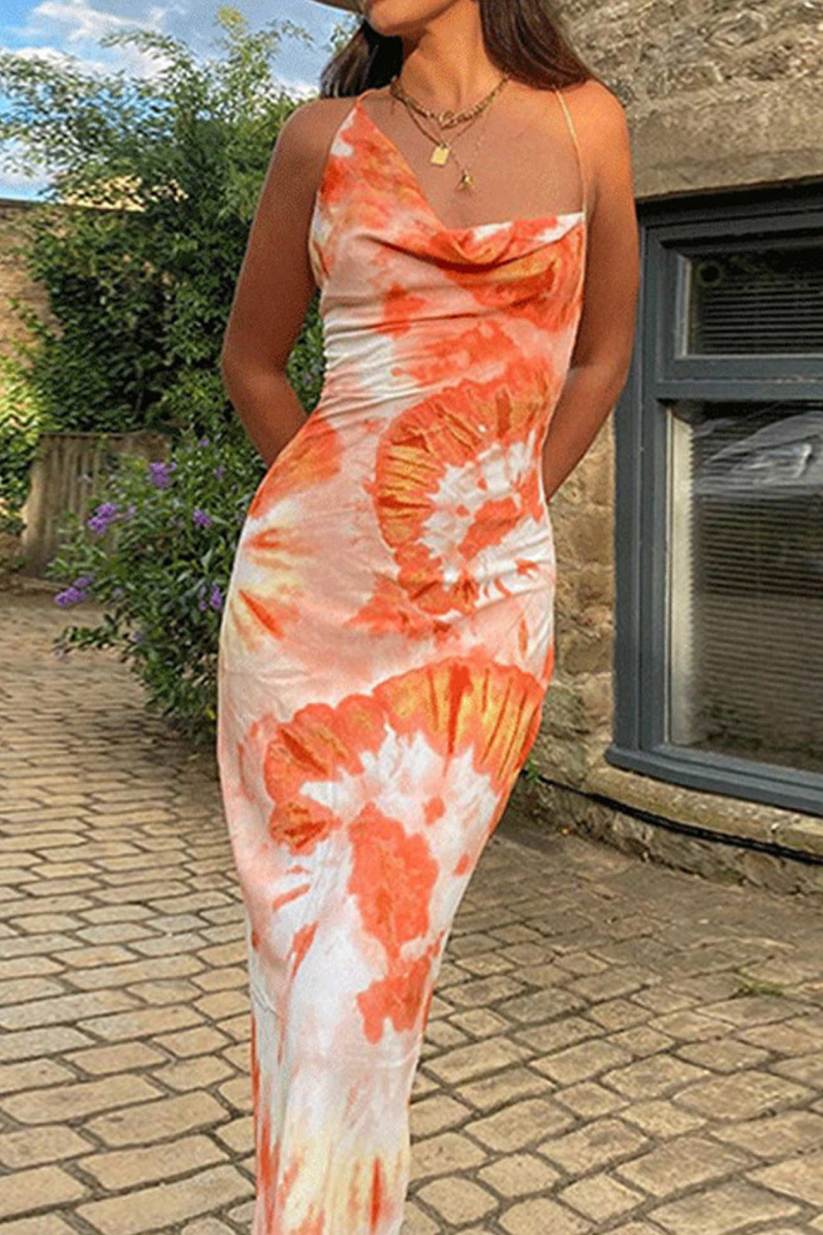 cowl neck tie back dress