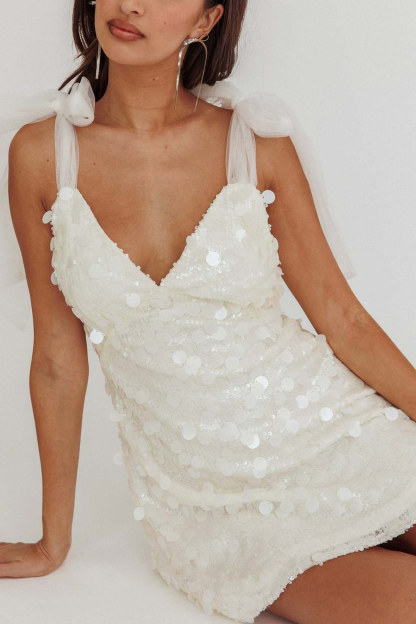 Tie-up Low Cut Sequin Mini Dress
