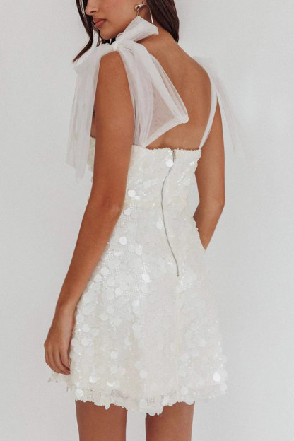 Tie-up Low Cut Sequin Mini Dress