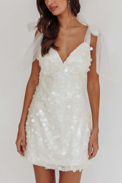Tie-up Low Cut Sequin Mini Dress
