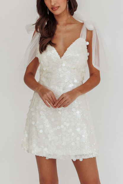Tie-up Low Cut Sequin Mini Dress
