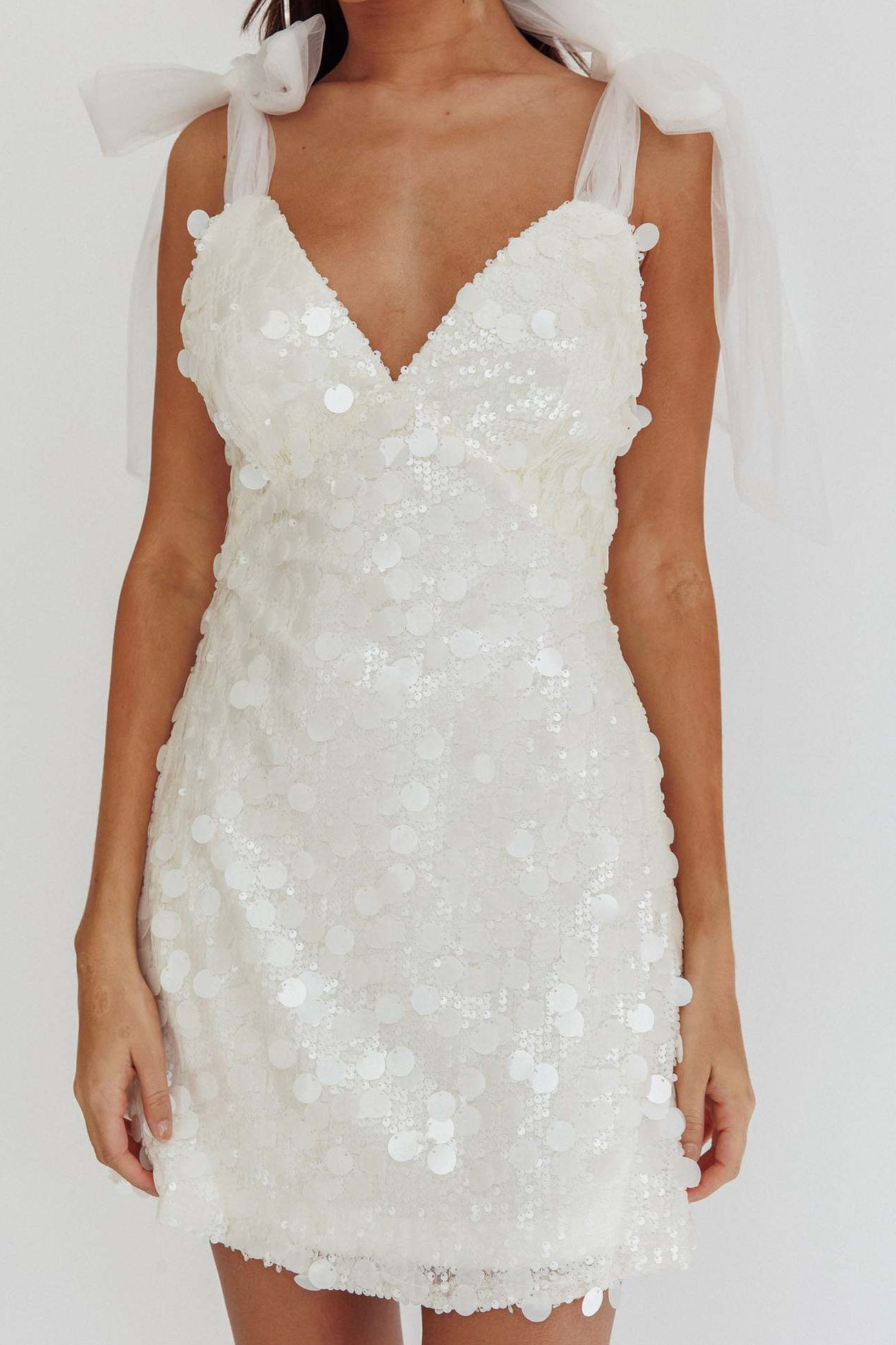 Tie-up Low Cut Sequin Mini Dress