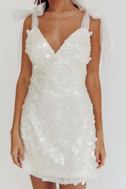 Tie-up Low Cut Sequin Mini Dress