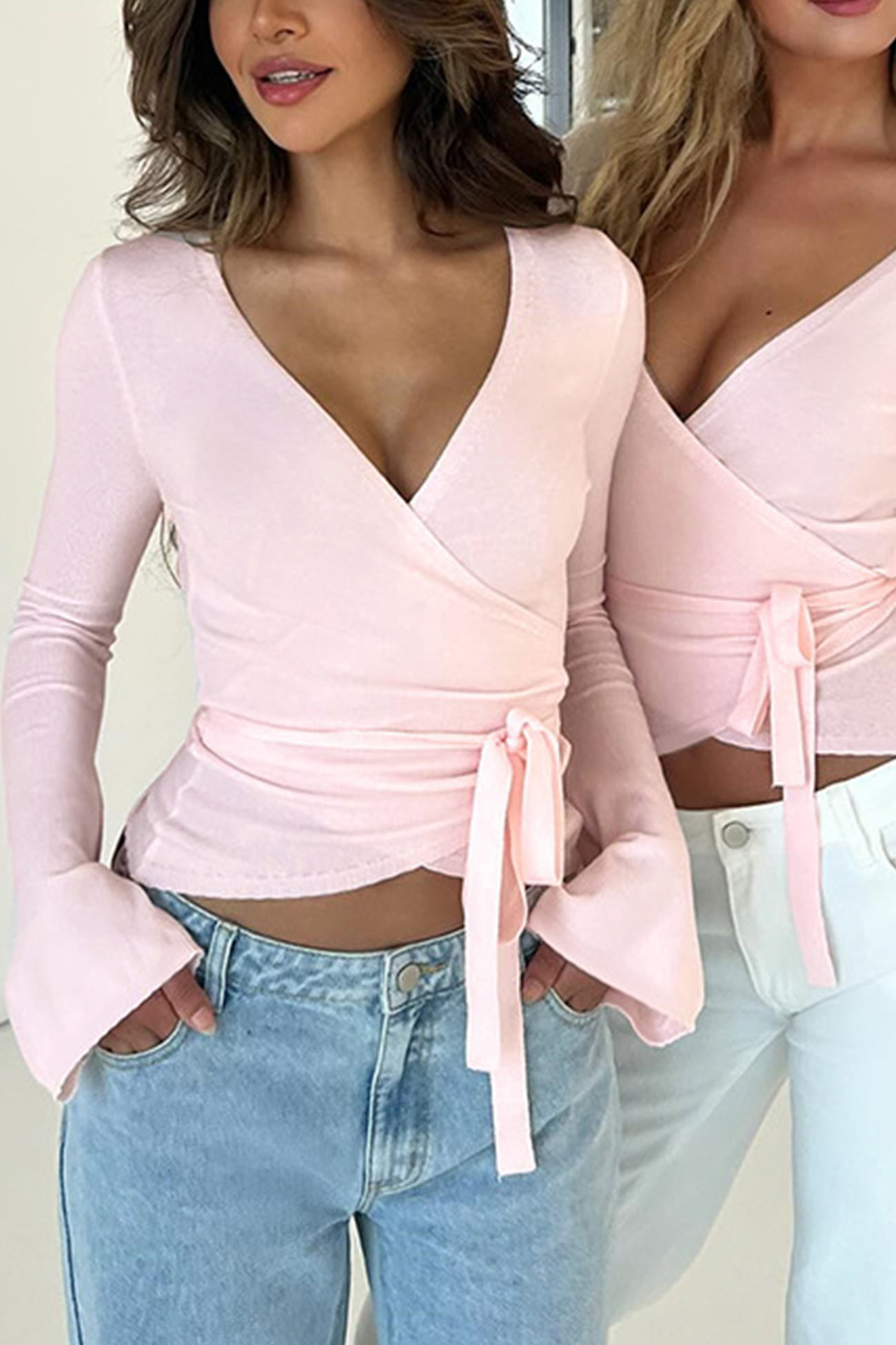 Tie-up Plush Lined Crop Top Pants Set