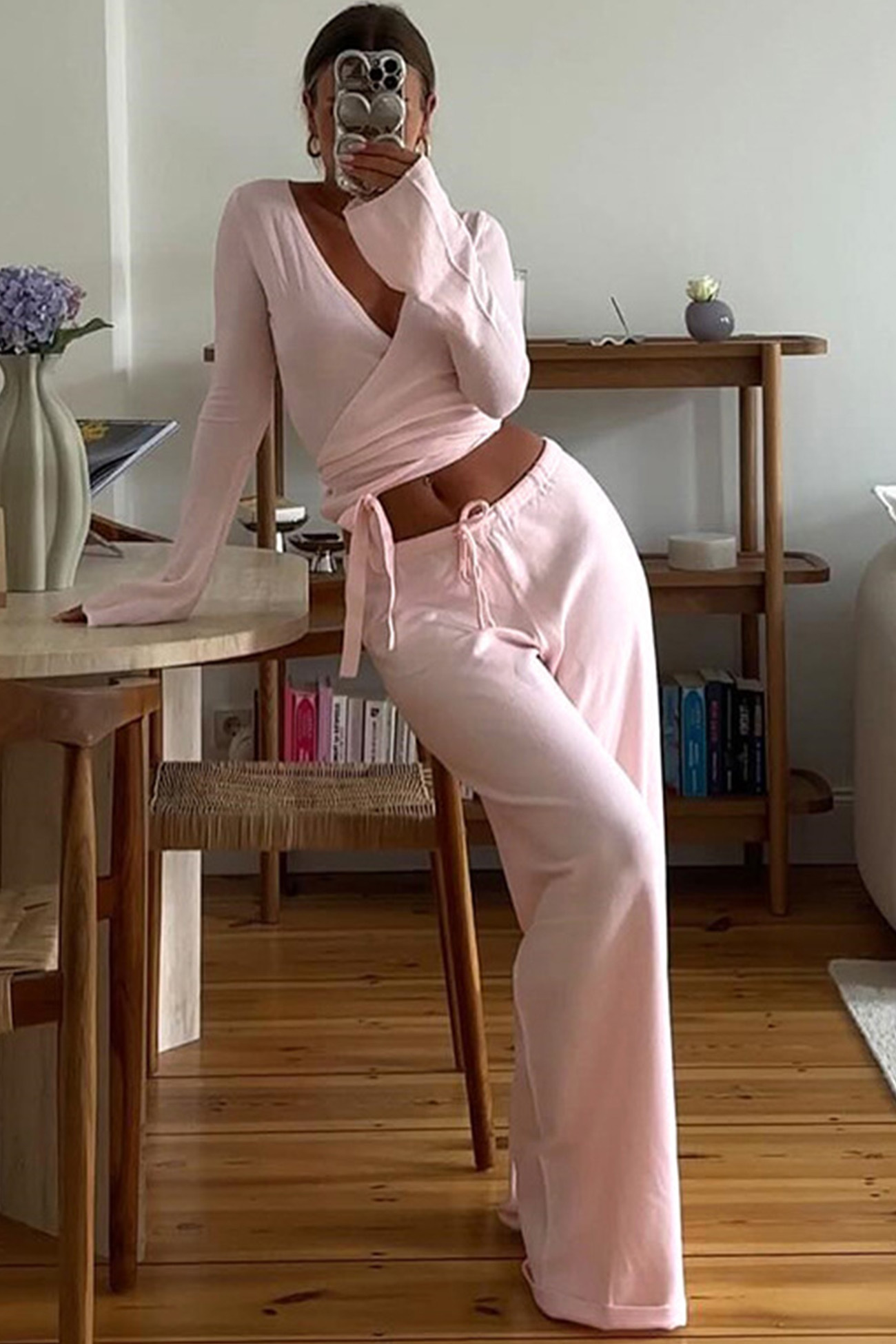 Tie-up Plush Lined Crop Top Pants Set