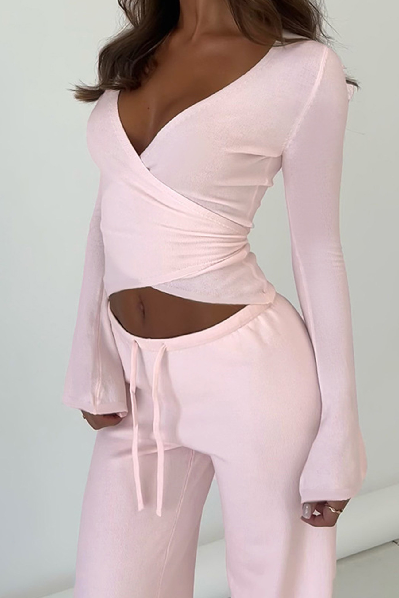 Tie-up Plush Lined Crop Top Pants Set