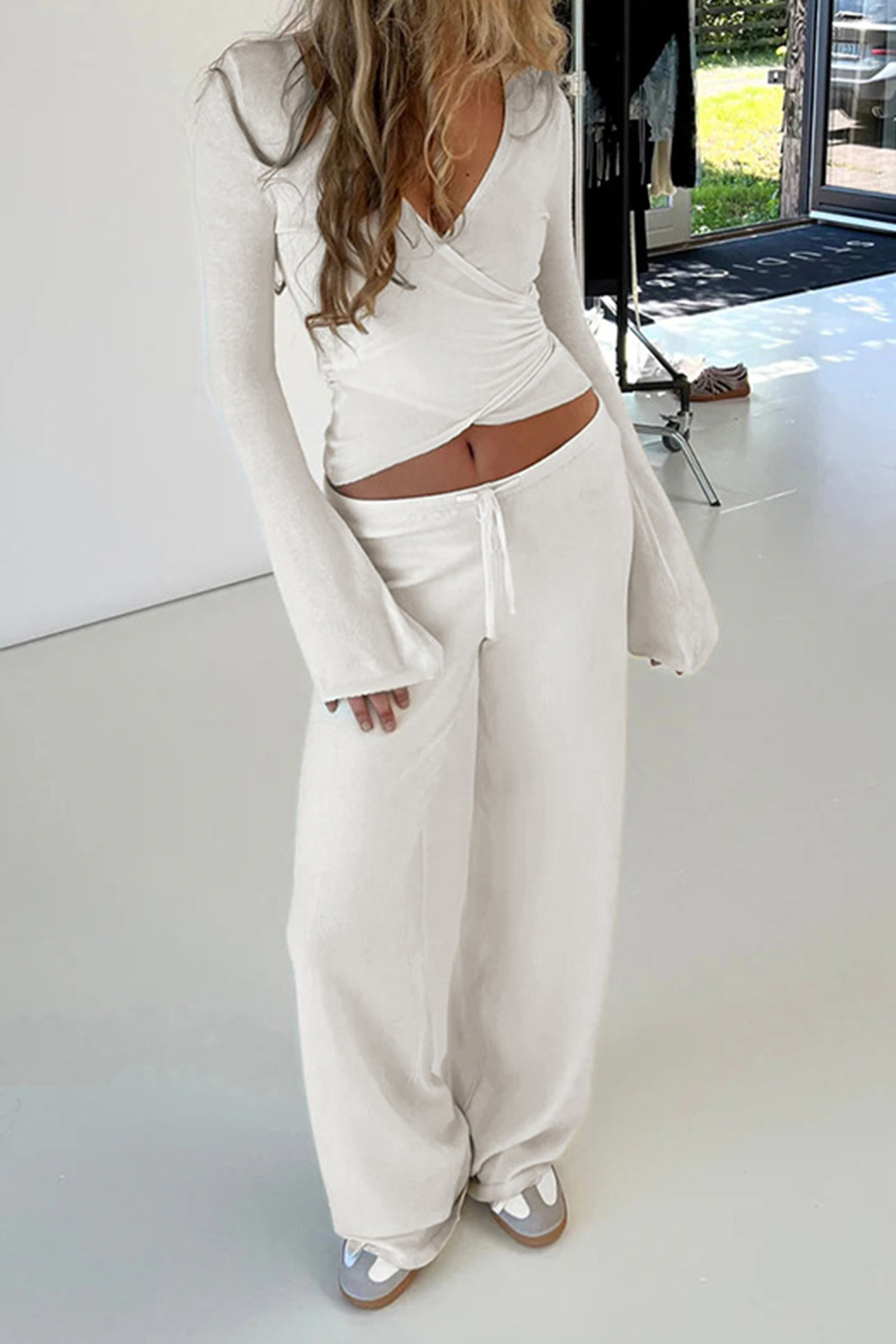 Tie-up Plush Lined Crop Top Pants Set