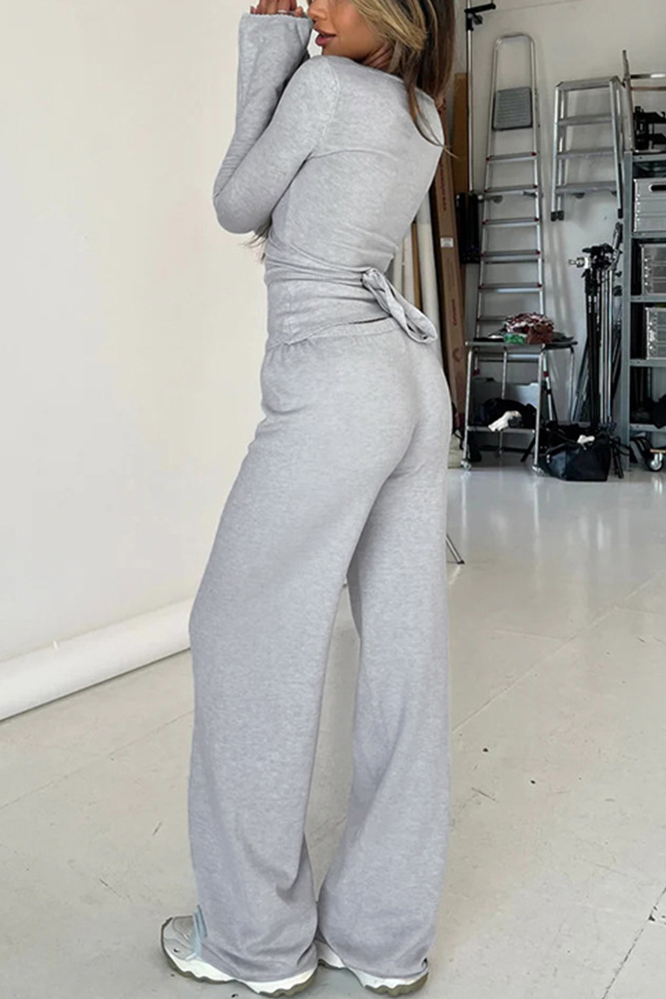 Tie-up Plush Lined Crop Top Pants Set
