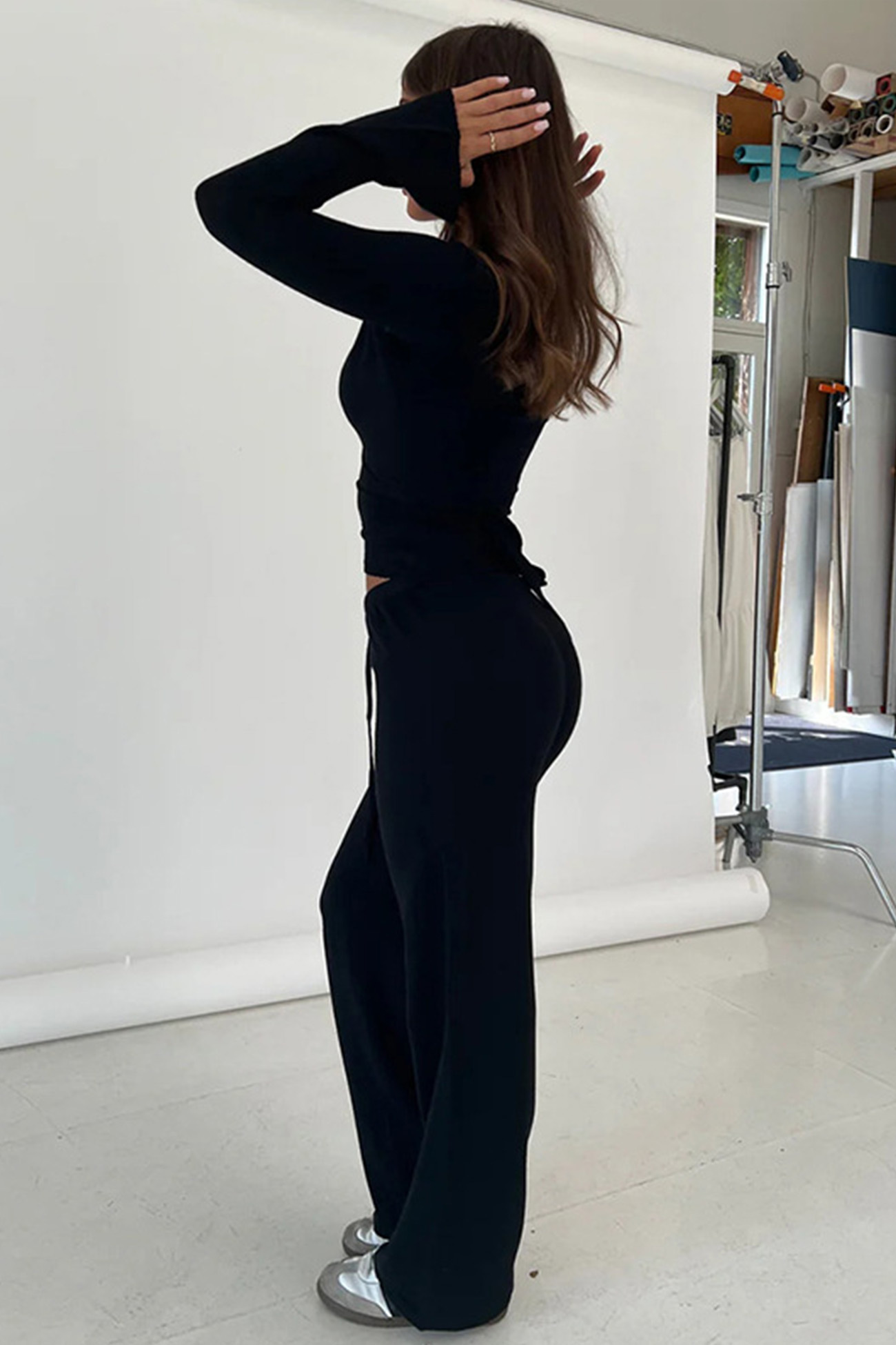 Tie-up Plush Lined Crop Top Pants Set