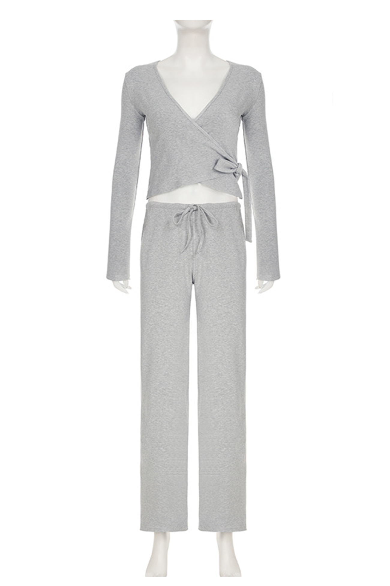 Tie-up Plush Lined Crop Top Pants Set
