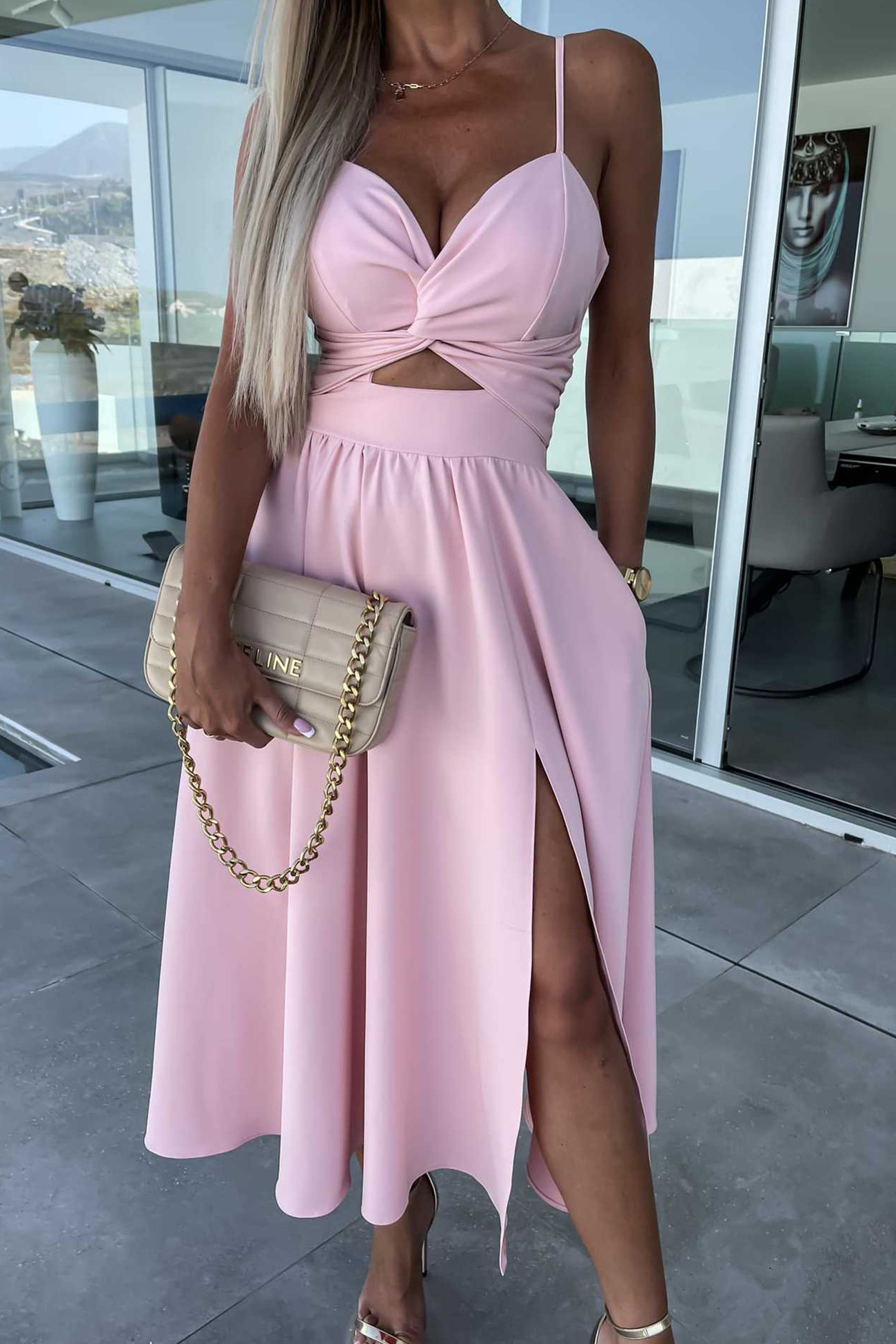 Twisted Cutout Slit Cami Dress